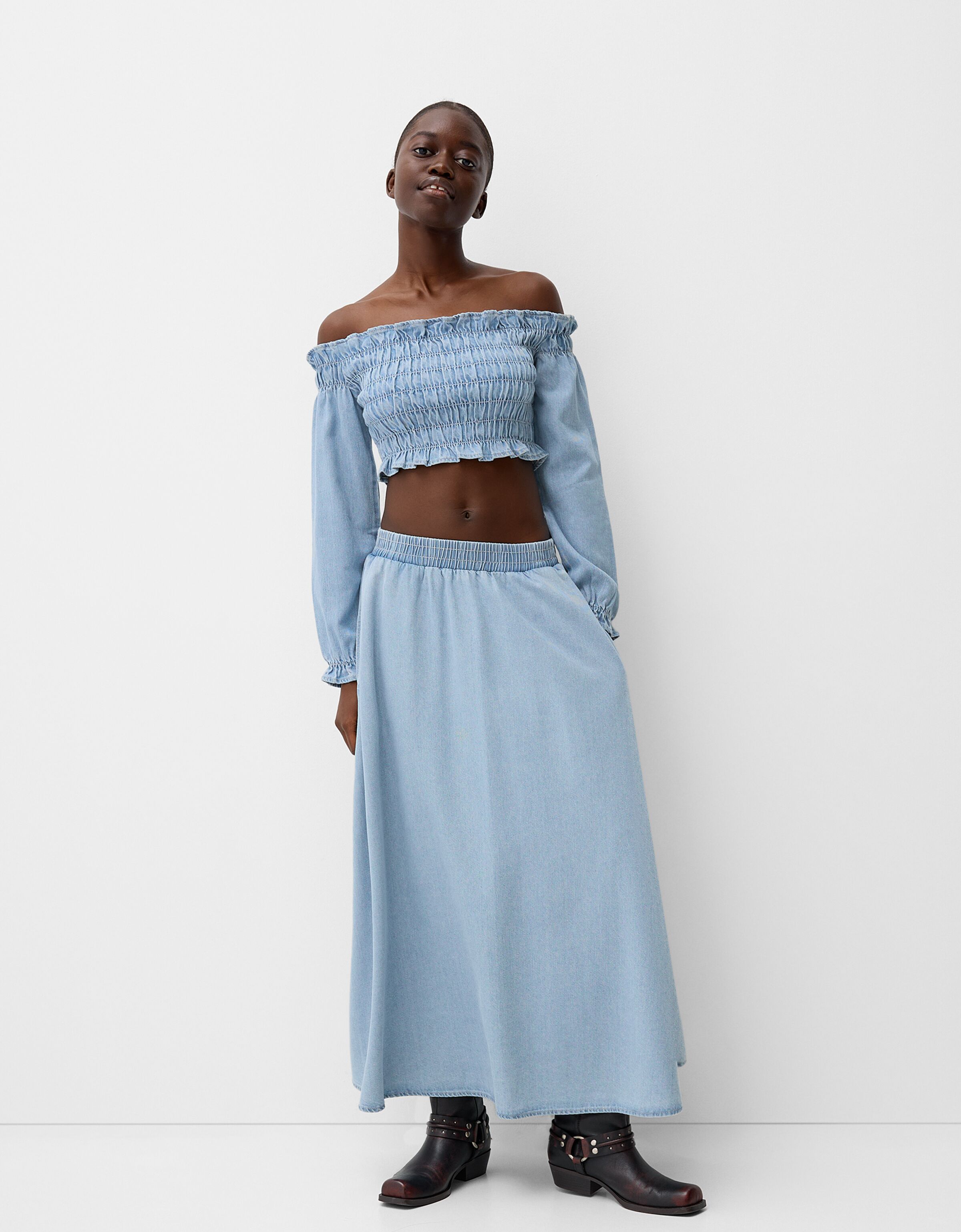 Denim skirt and top set shop