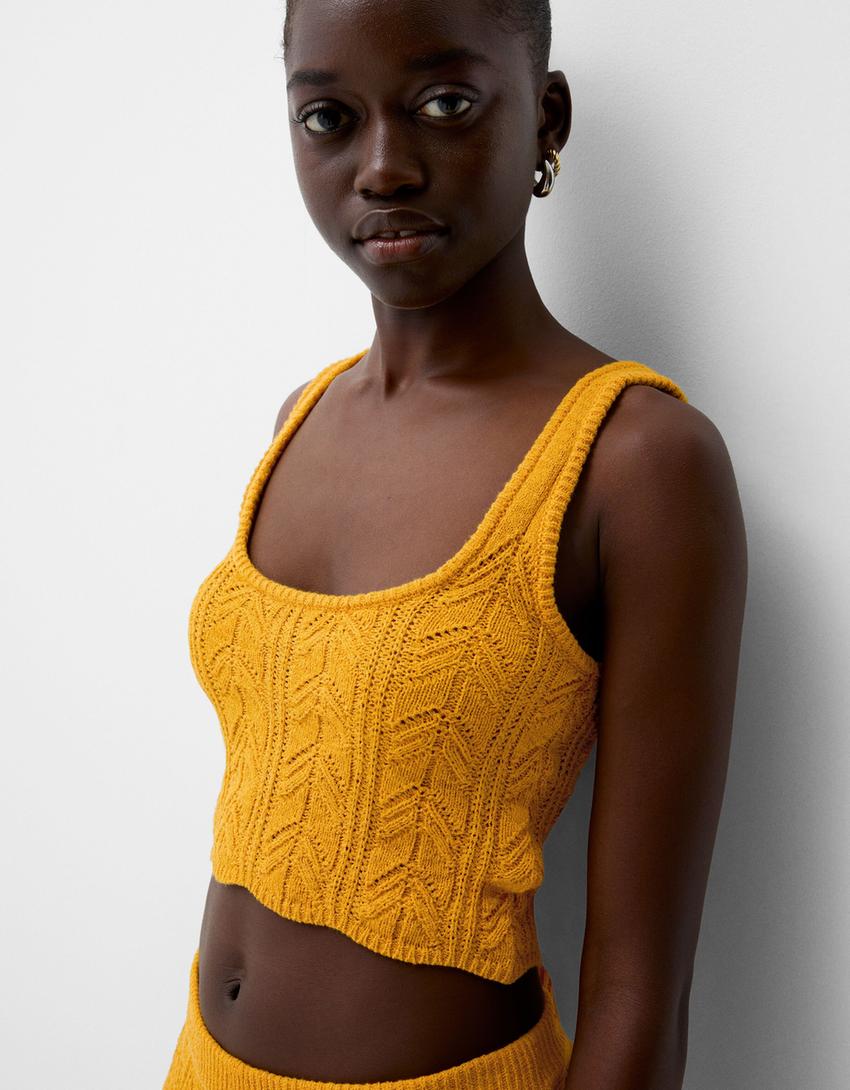 طقم بنطال وتوب بنمط ريفي-خردلي-3