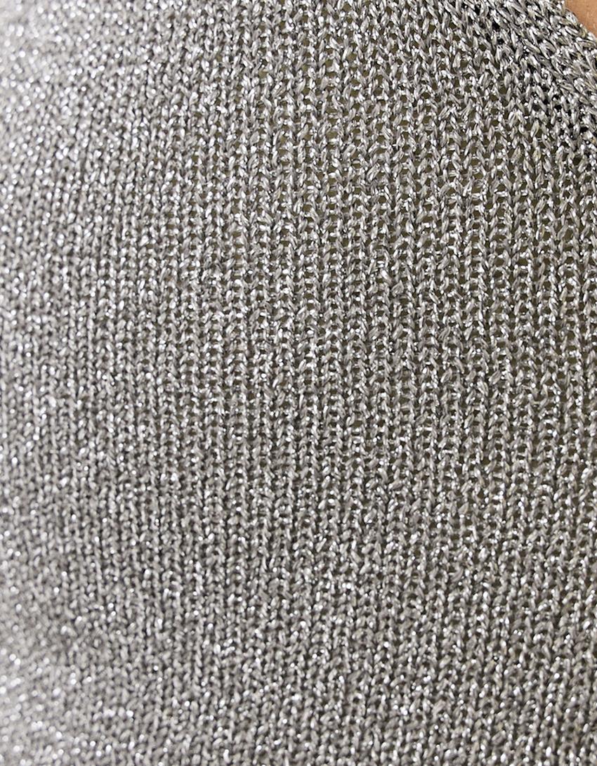 طقم شورت وتوب بحياكة ممعدنة-فضي-7