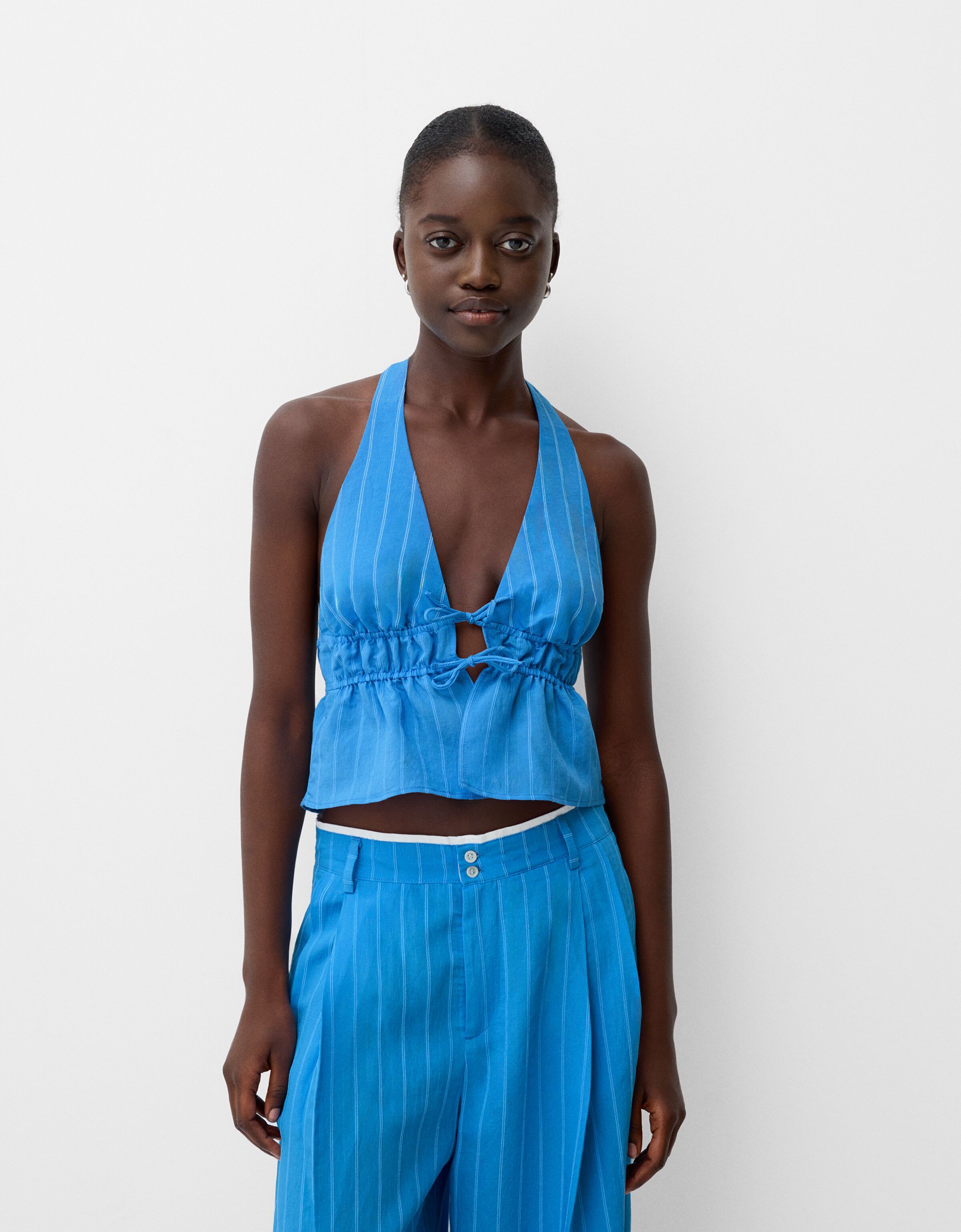 Set top y pantalon rayas Total look Mujer Bershka