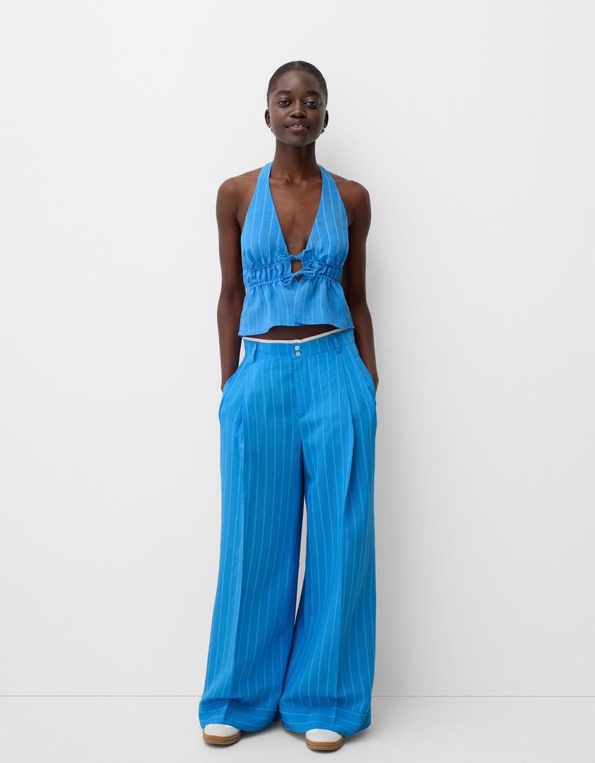 Conjunto top e calças riscas-Azul-0