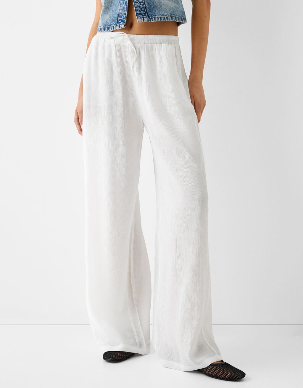 Pantaloni crêpe vita elasticizzata-Bianco-1