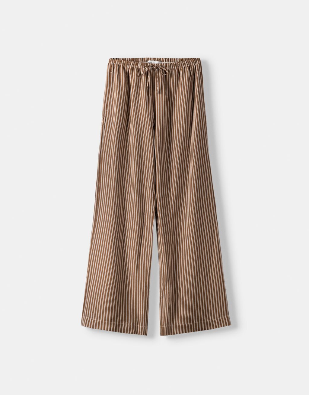 Pantalón straight rayas cintura goma-Marrón-5
