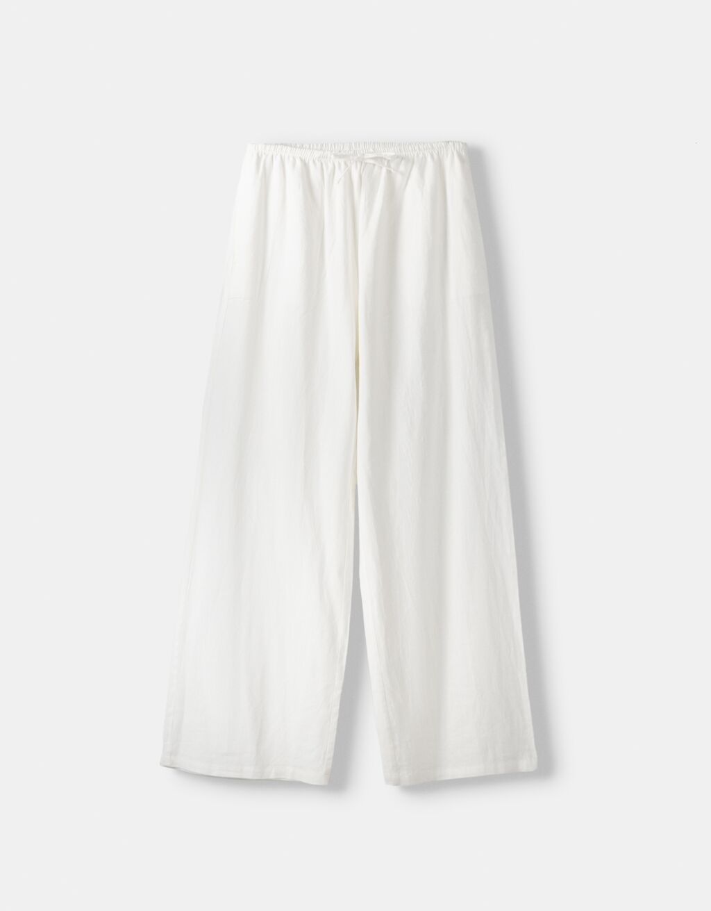 Elastik belli keten straight fit pantolon-Kirli beyaz-4