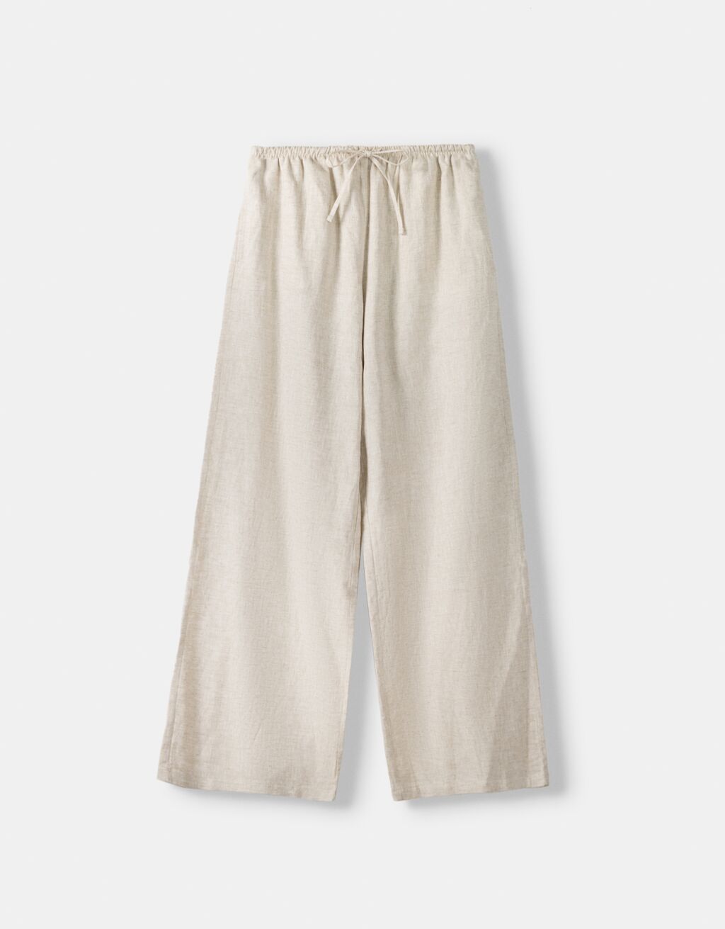 Straight-leg trousers with linen and an elastic waist-Cream-5