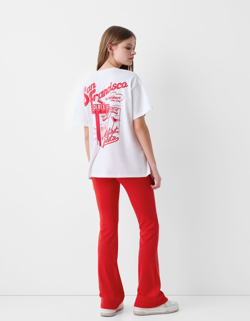 Ribbed waist flared trousers-Red-2