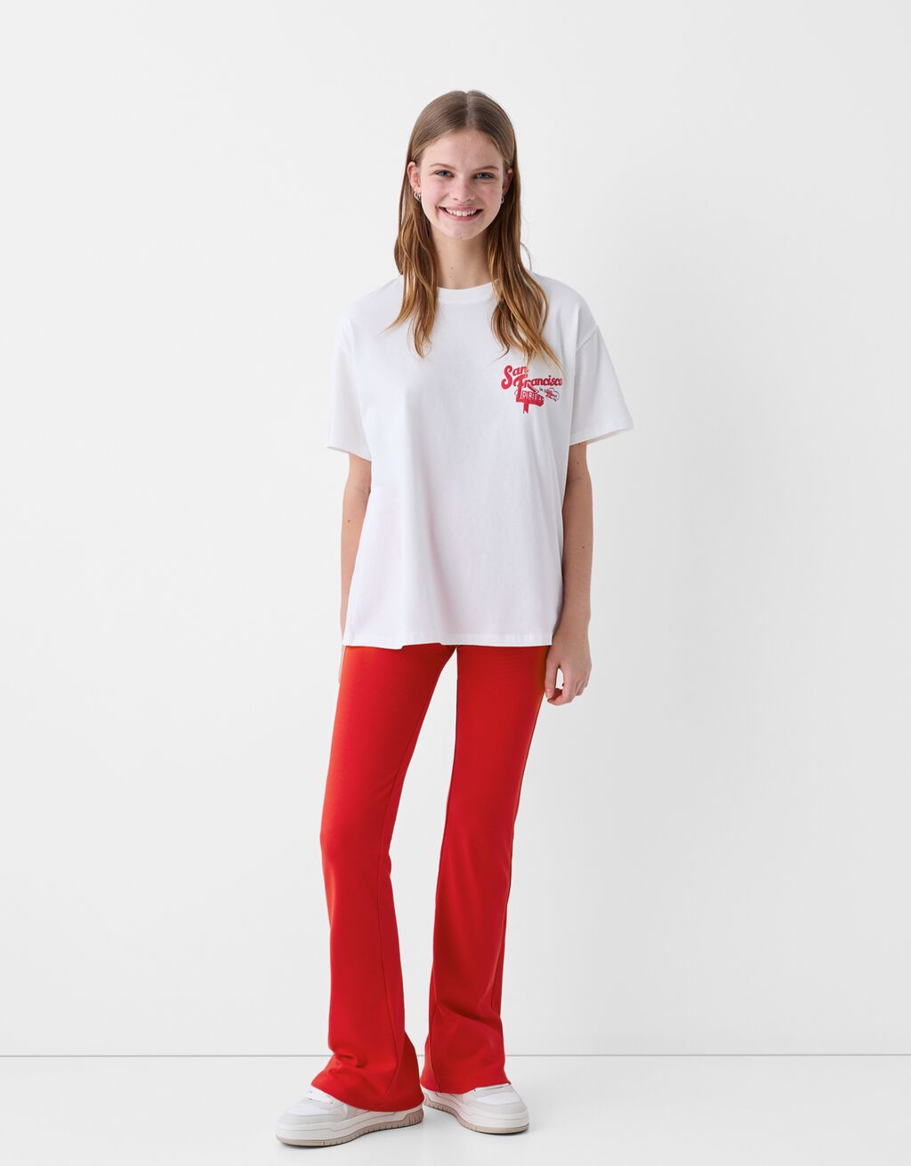 Ribbed waist flared trousers-Red-0