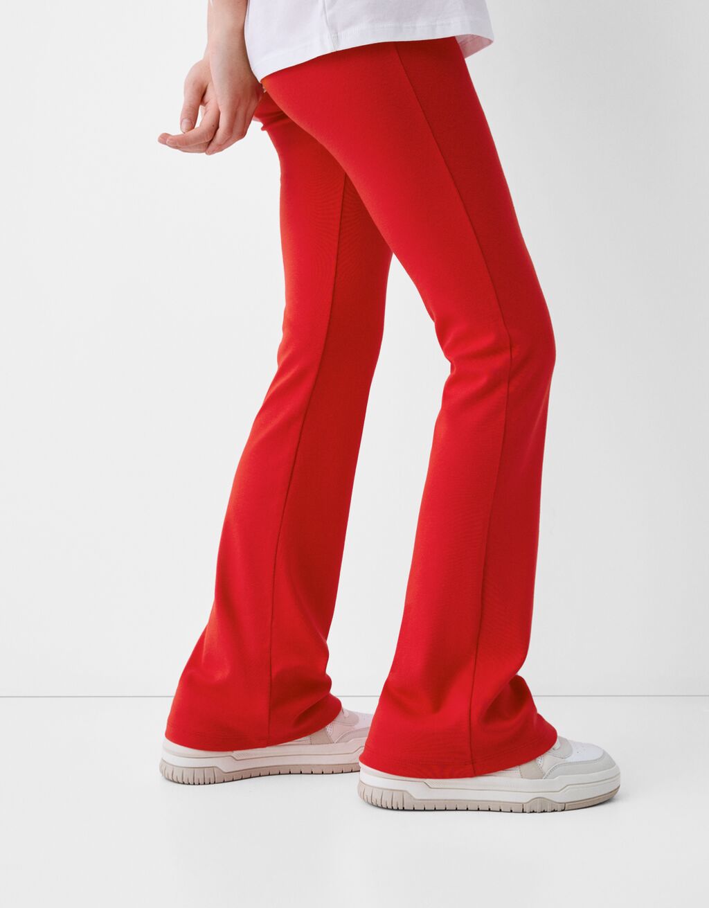 Ribbed waist flared trousers-Red-5