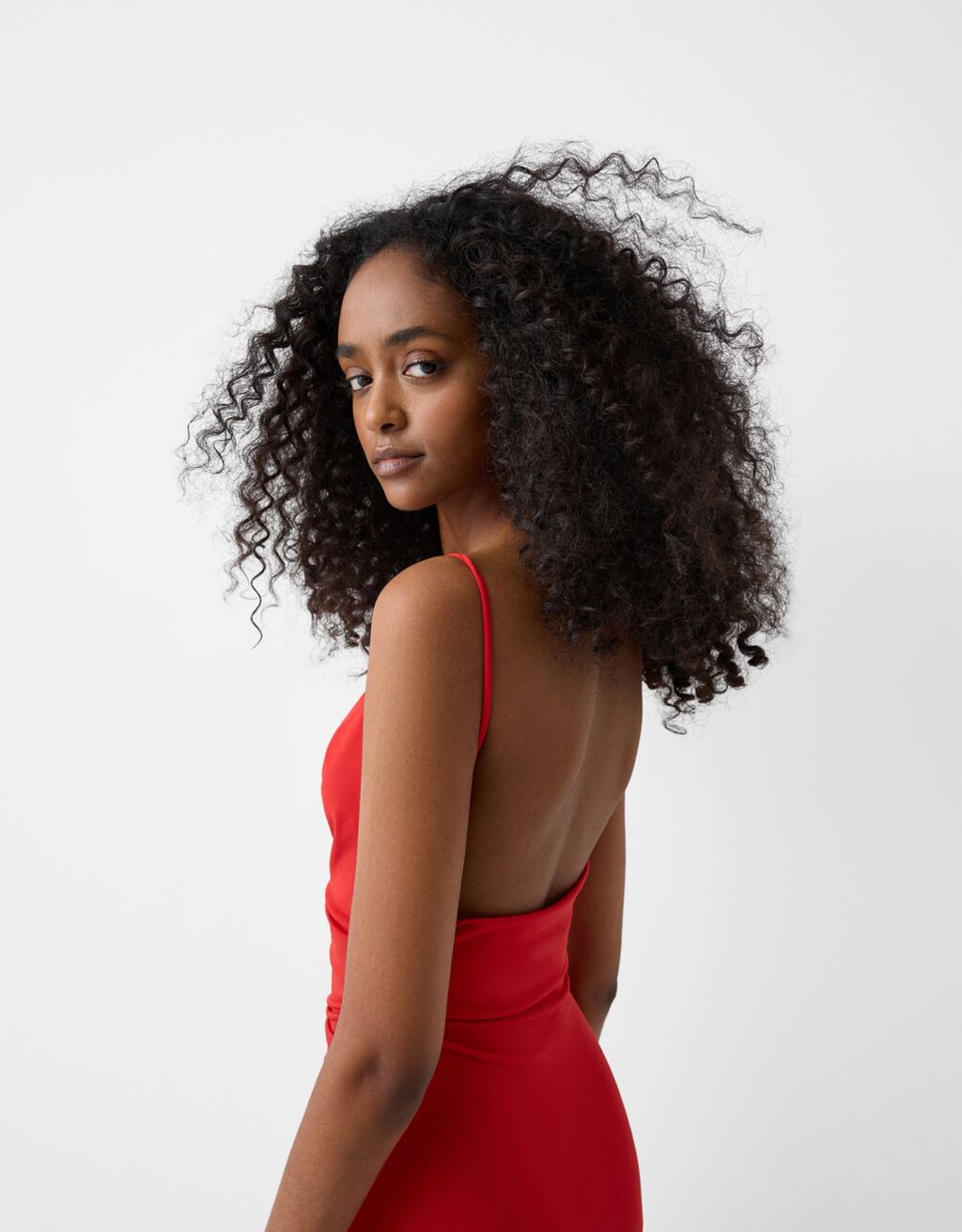 Vestito lungo drappeggiato con spalline-Rosso-2