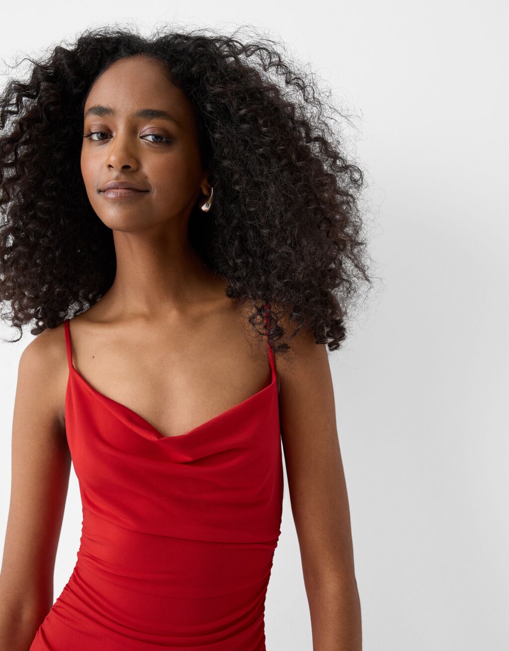 Vestito lungo drappeggiato con spalline-Rosso-5