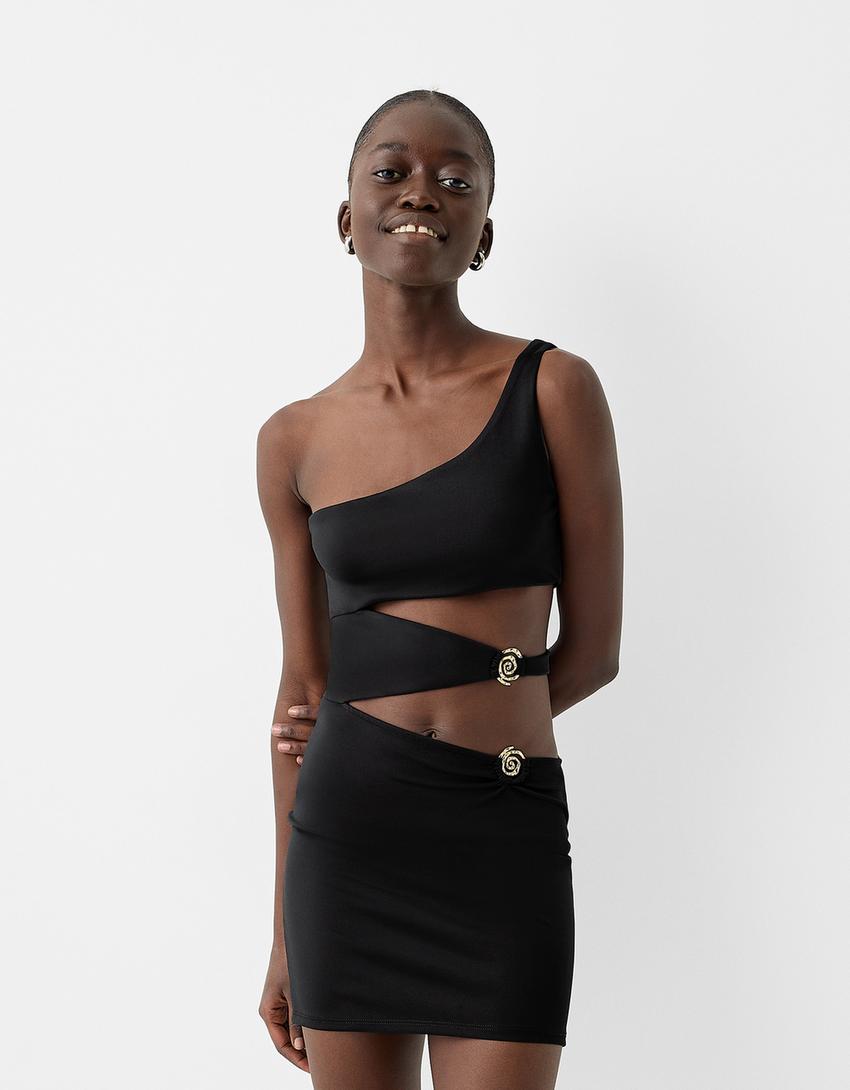 Minivestido assimétrico cut out-Preto-1