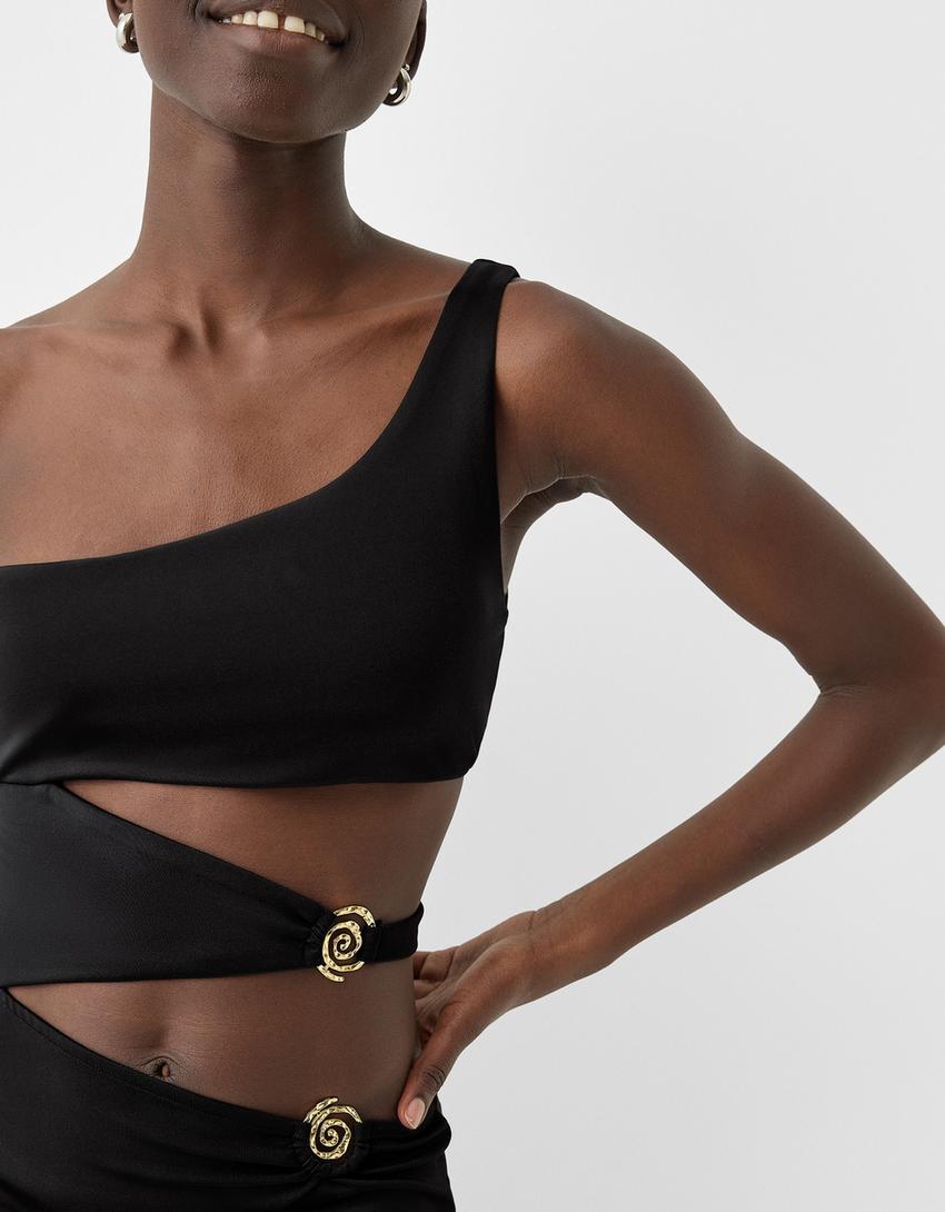 Minivestido assimétrico cut out-Preto-3