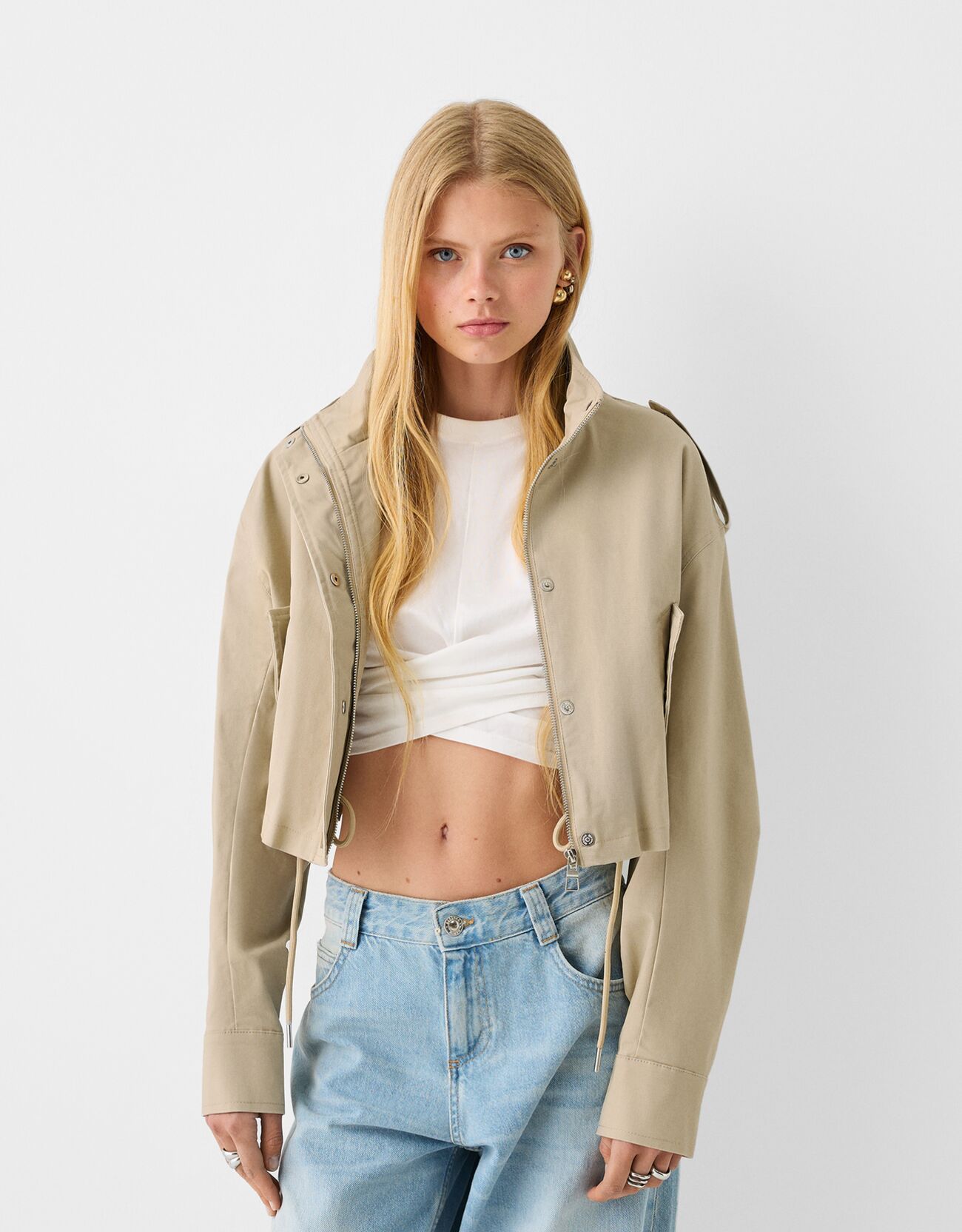 Bershka Jacke Aus Baumwolle Mit Rollkragen Damen M Camel