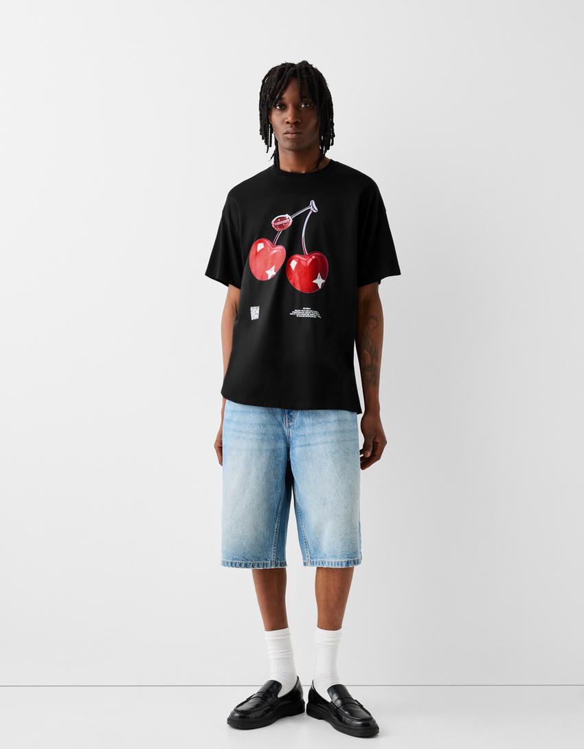 T-shirt Bershka Wearable Art oversize imprimé-Noir-4