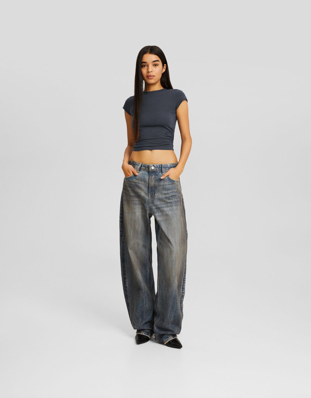 T-shirt de manga curta-Cinza-3