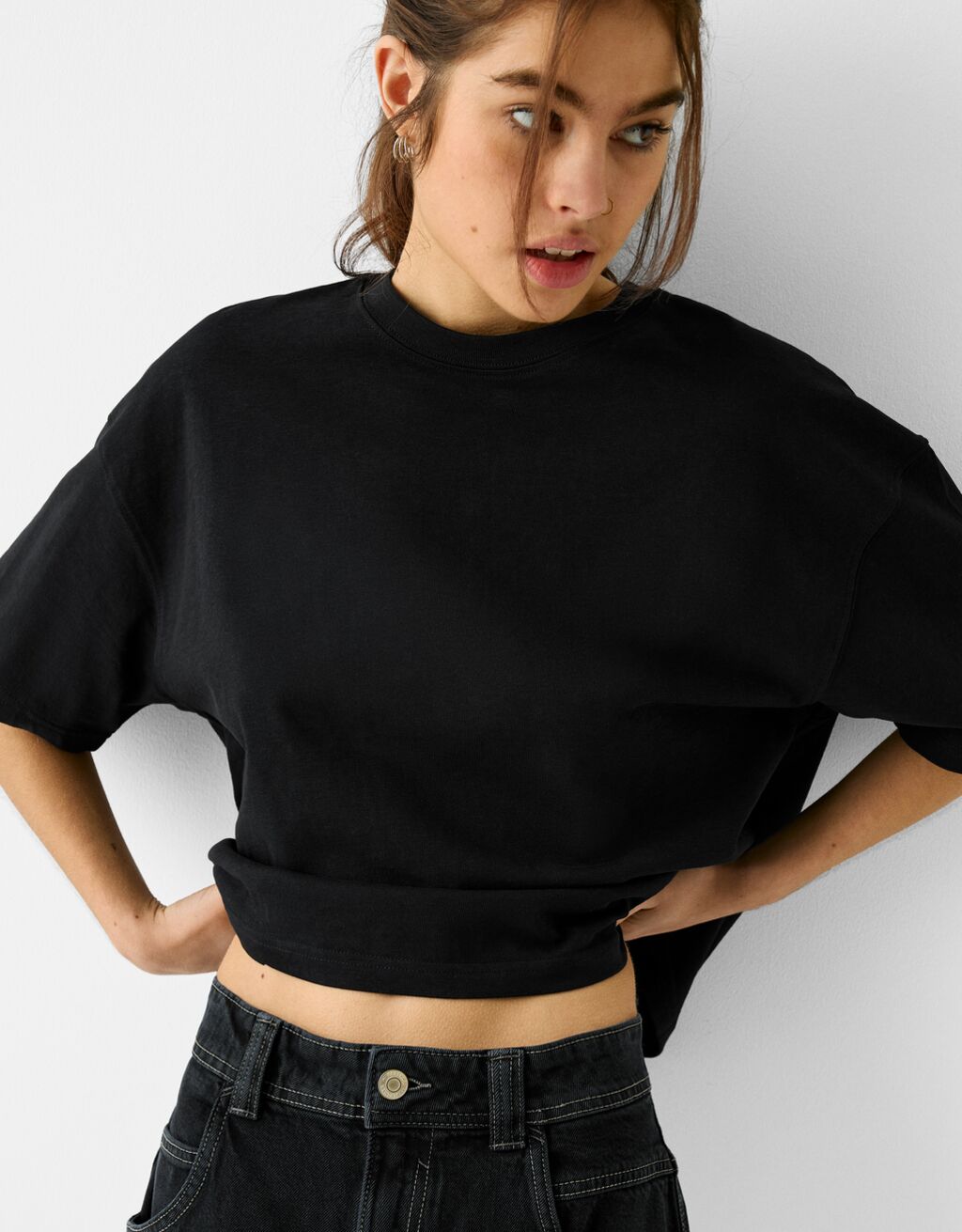 Kısa kollu boxy fit t-shirt-Siyah-2