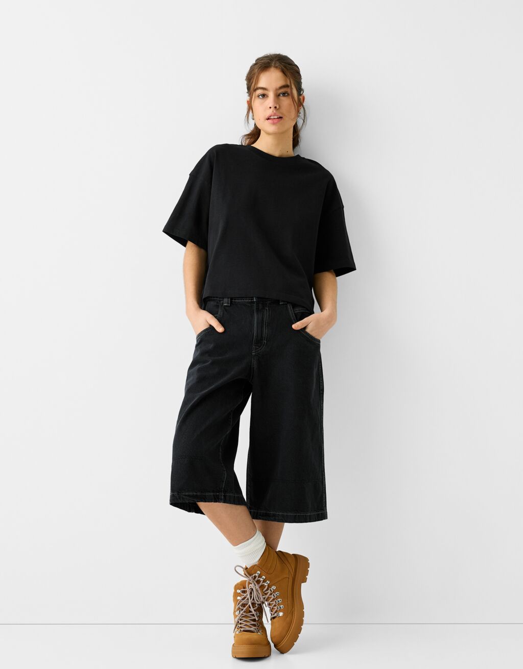 Kısa kollu boxy fit t-shirt-Siyah-3