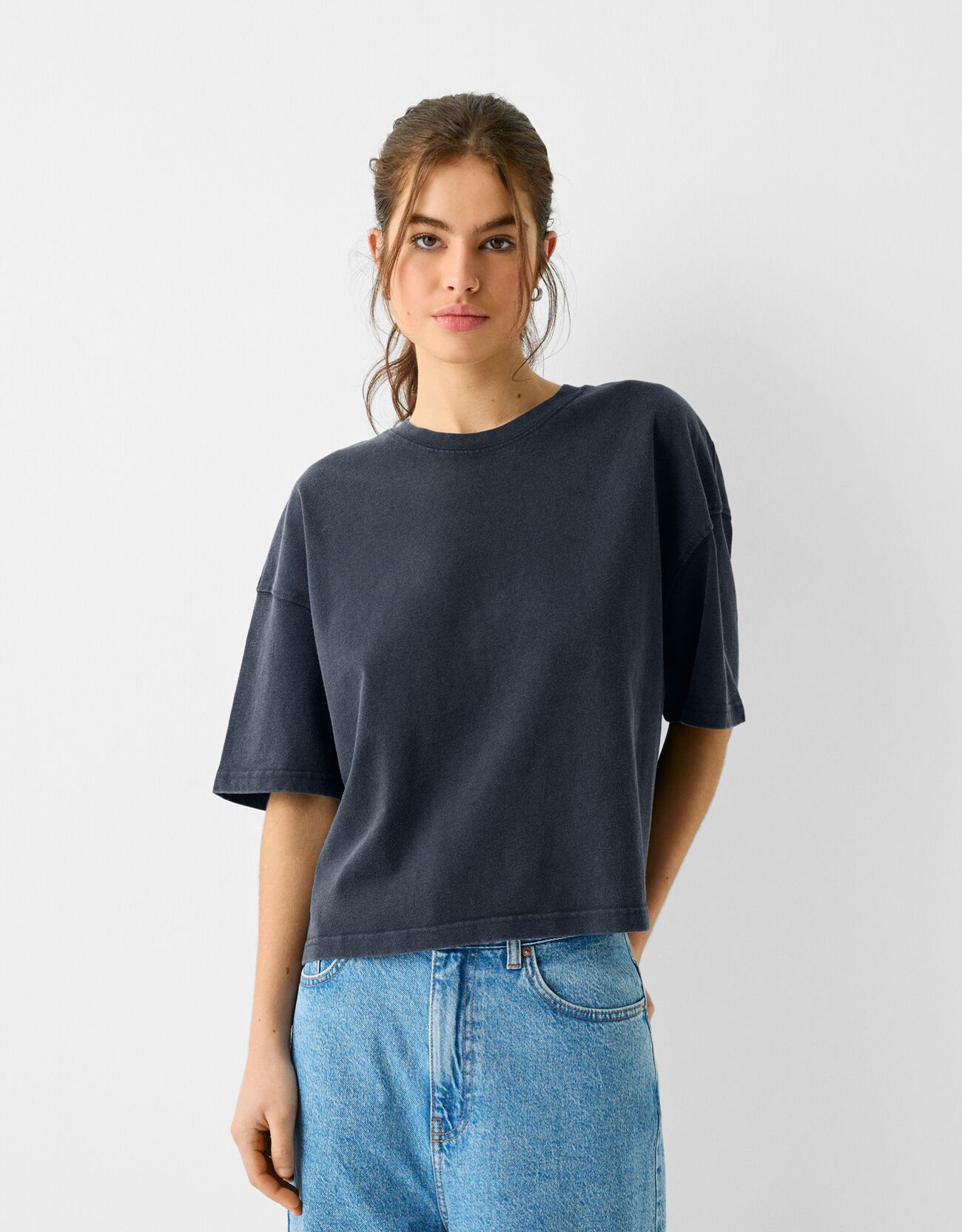 Bershka T-Shirt Im Boxy Fit Damen Xs Grau