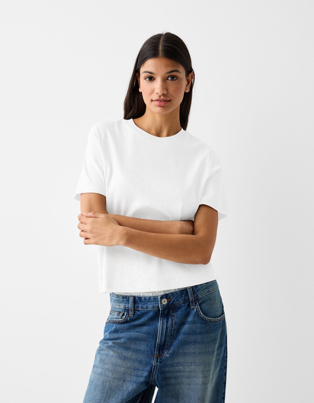 Bershka T-Shirt Im Regular Fit Damen M Grbrochenes Weiss