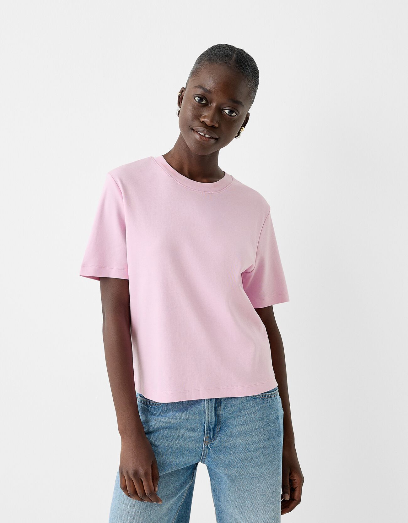 Bershka Maglietta A Maniche Corte Regular Fit Donna L Rosa