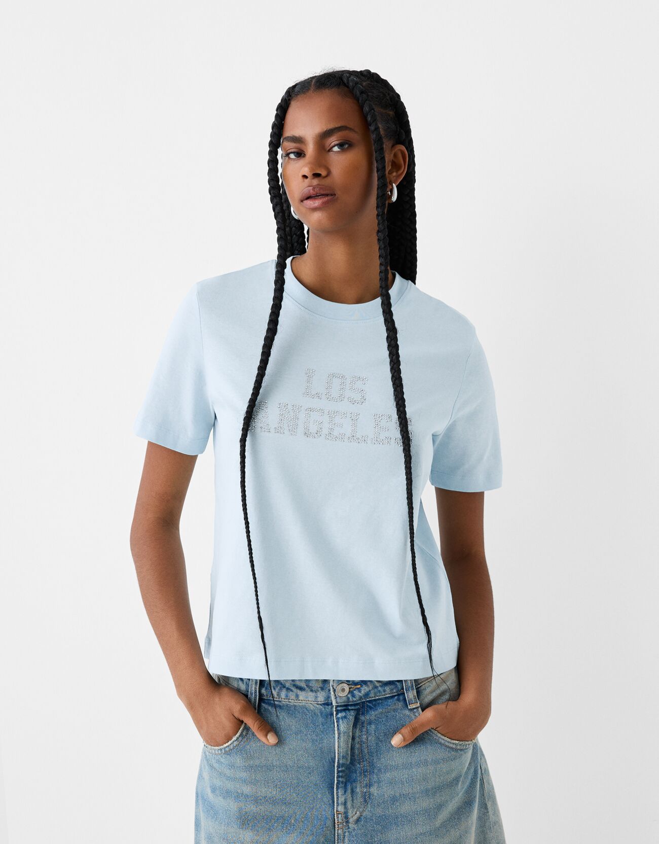 Bershka T-Shirt Mit Strass Damen Xs Hellblau