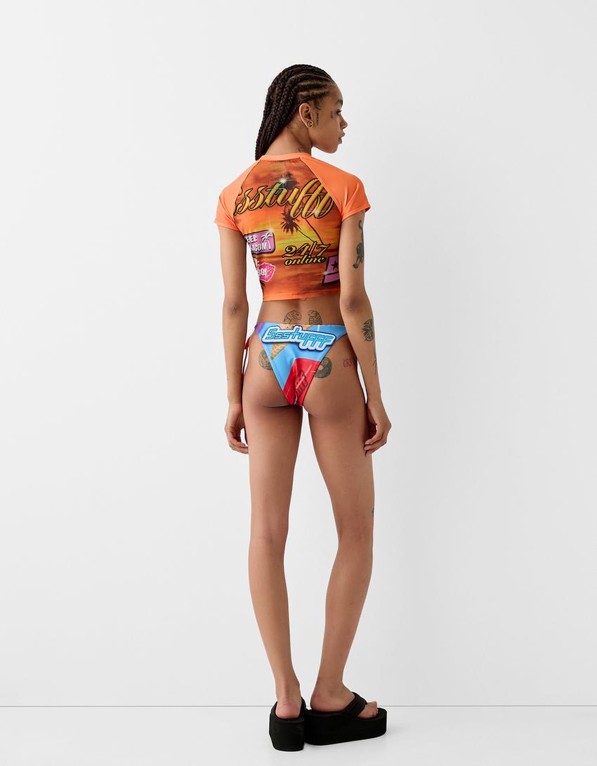 BERSSSHKA X SSSTUFFF printed short sleeve tulle T-shirt-Orange-1