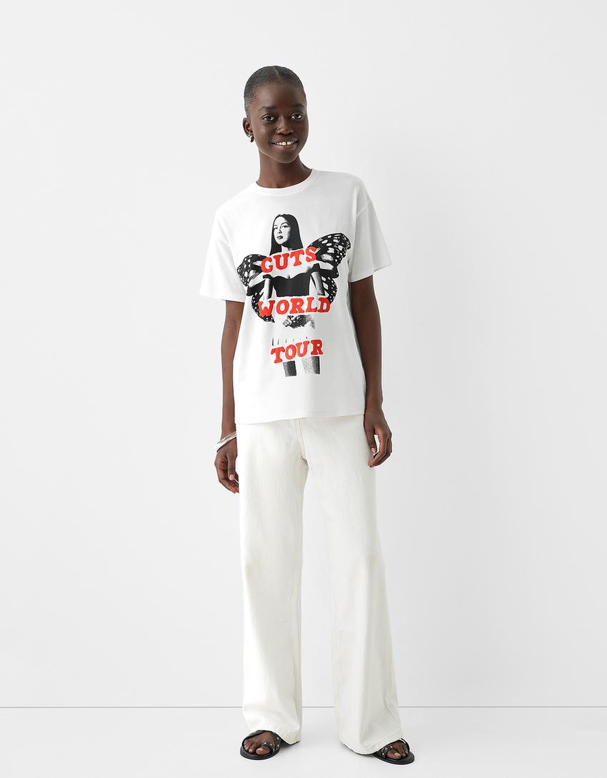 Camiseta Olivia Rodrigo manga curta-Branco roto-3