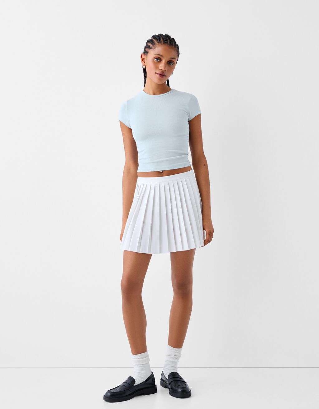 Maglietta a maniche corte con collo rotondo-Azzurro Chiaro-3