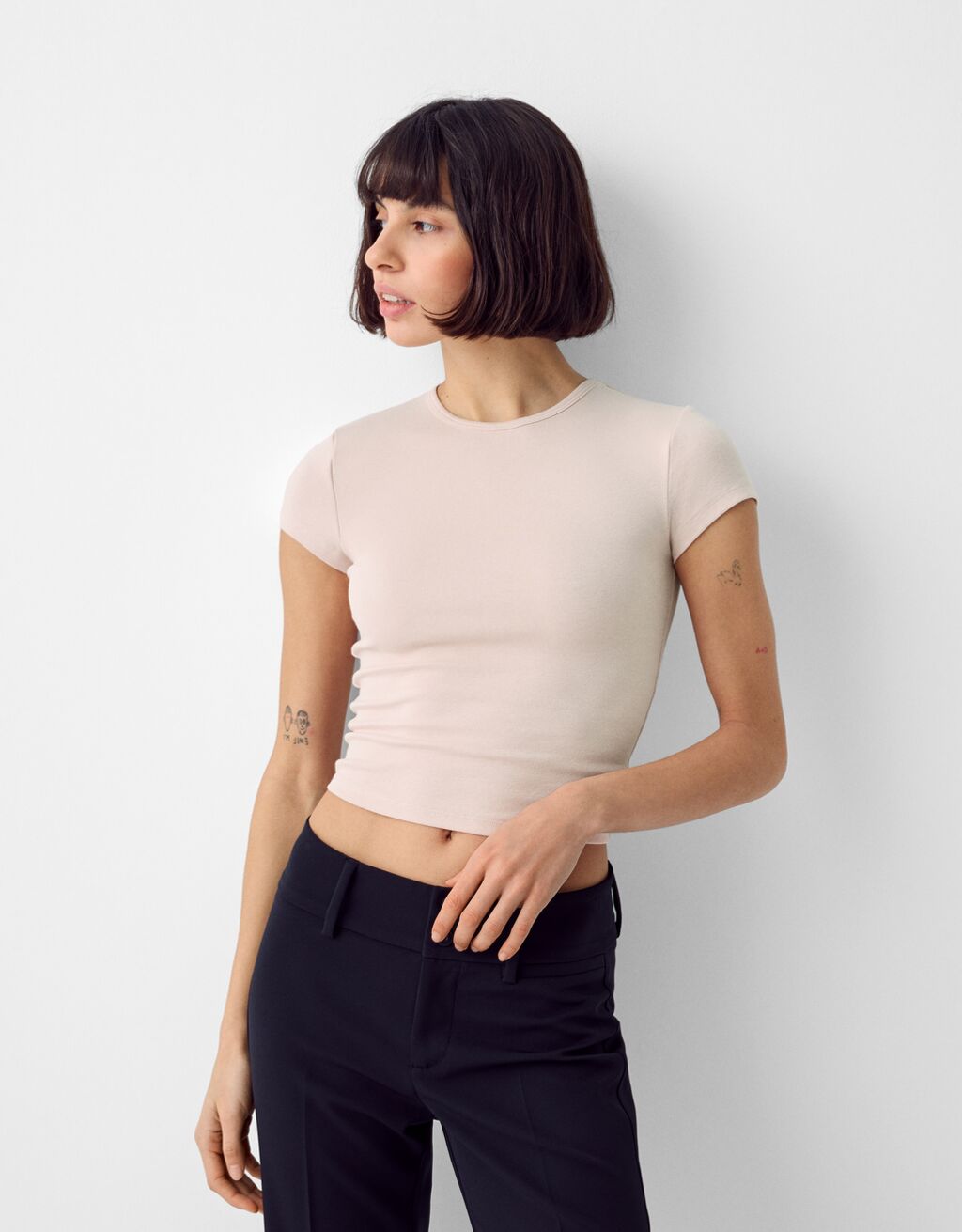 Maglietta a maniche corte con collo rotondo-Rosa-0
