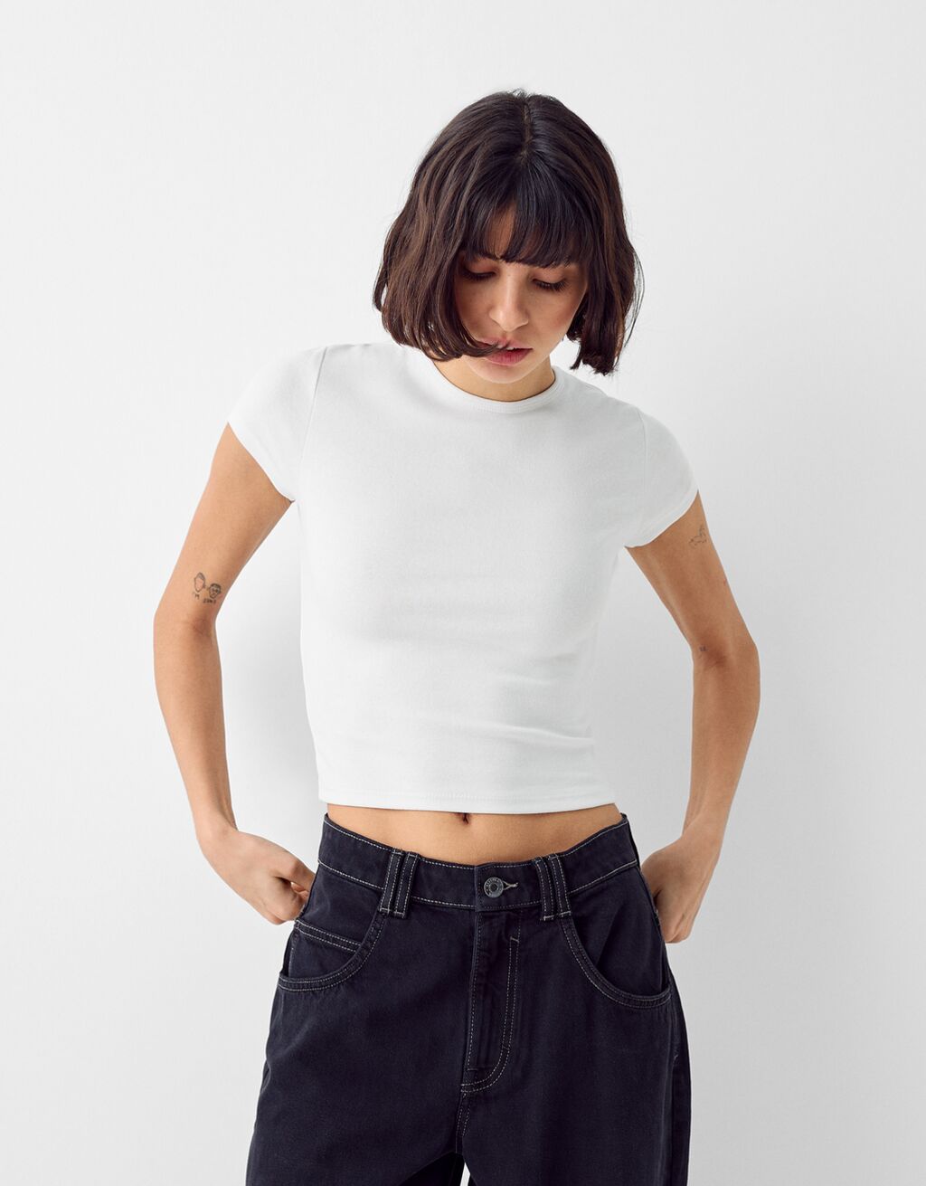 T-shirt manga curta decote redondo-Gelo-0