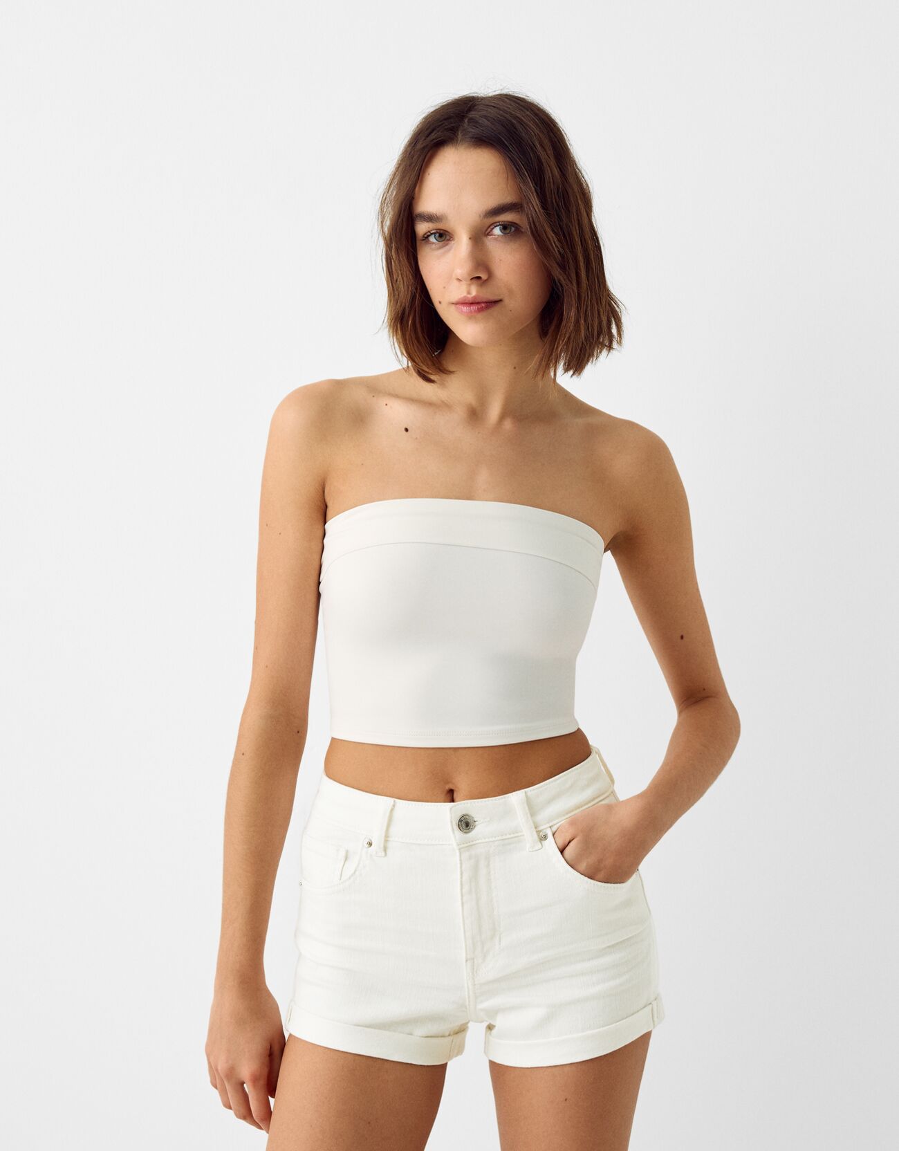 Bershka Jeansshorts Mit Roll-Up Damen 36 Weiss