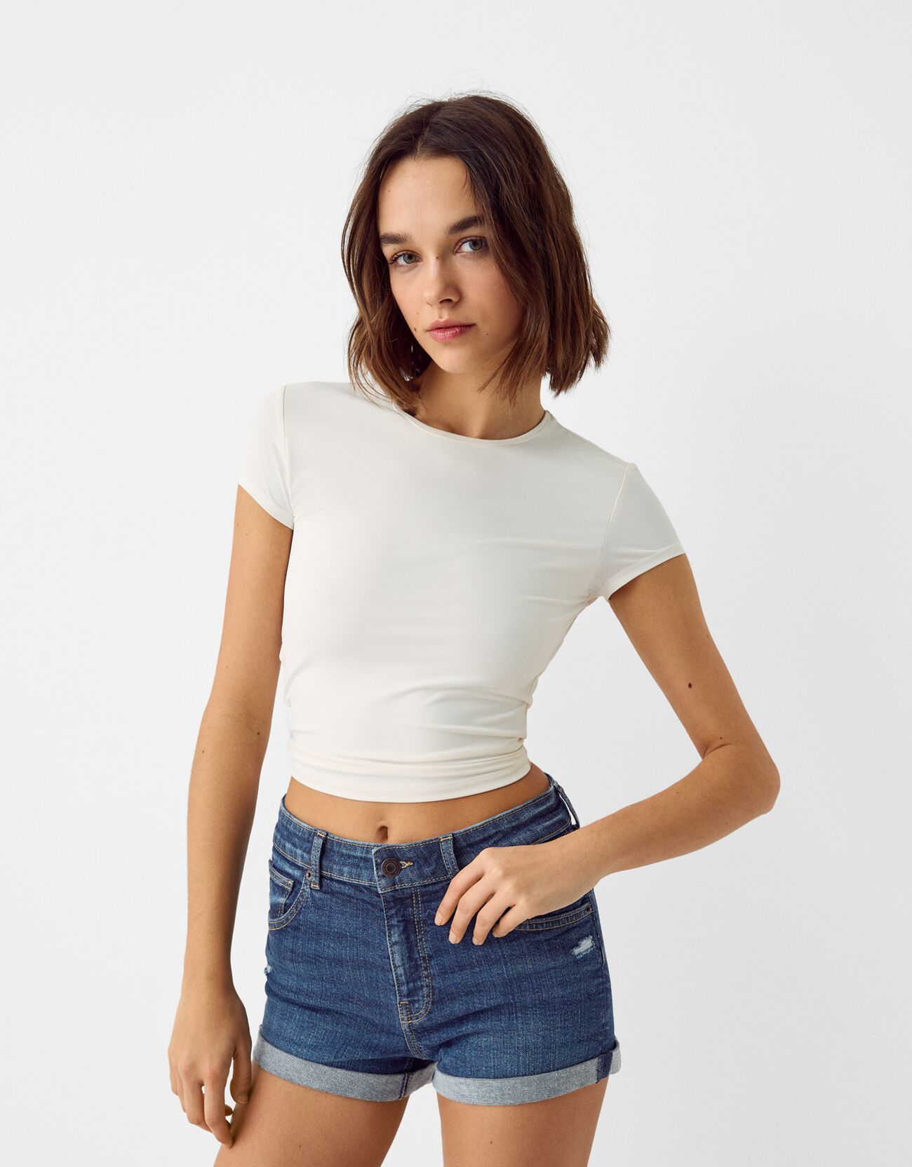 Bershka Jeansshorts Mit Roll-Up Damen 36 Blau