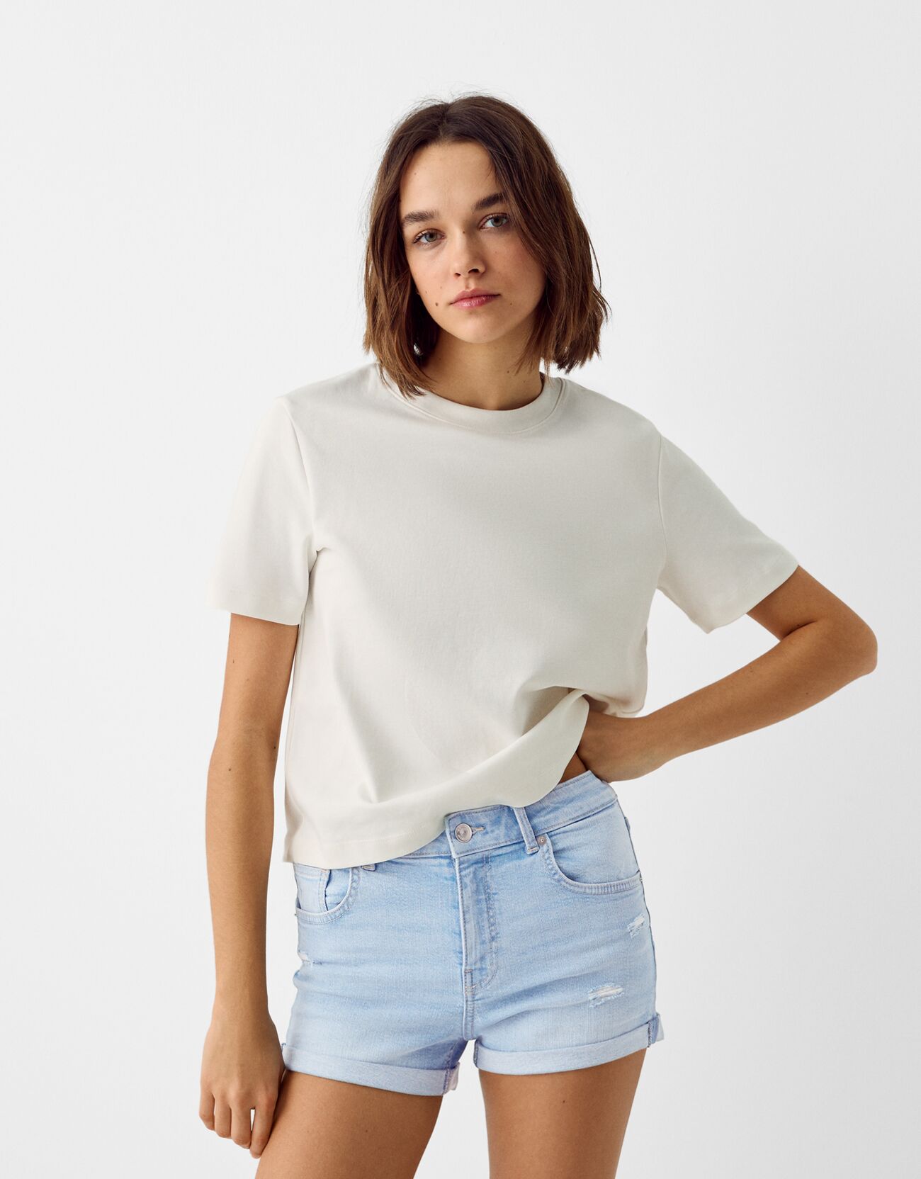 Bershka Jeansshorts Mit Roll-Up Damen 34 Hellblau