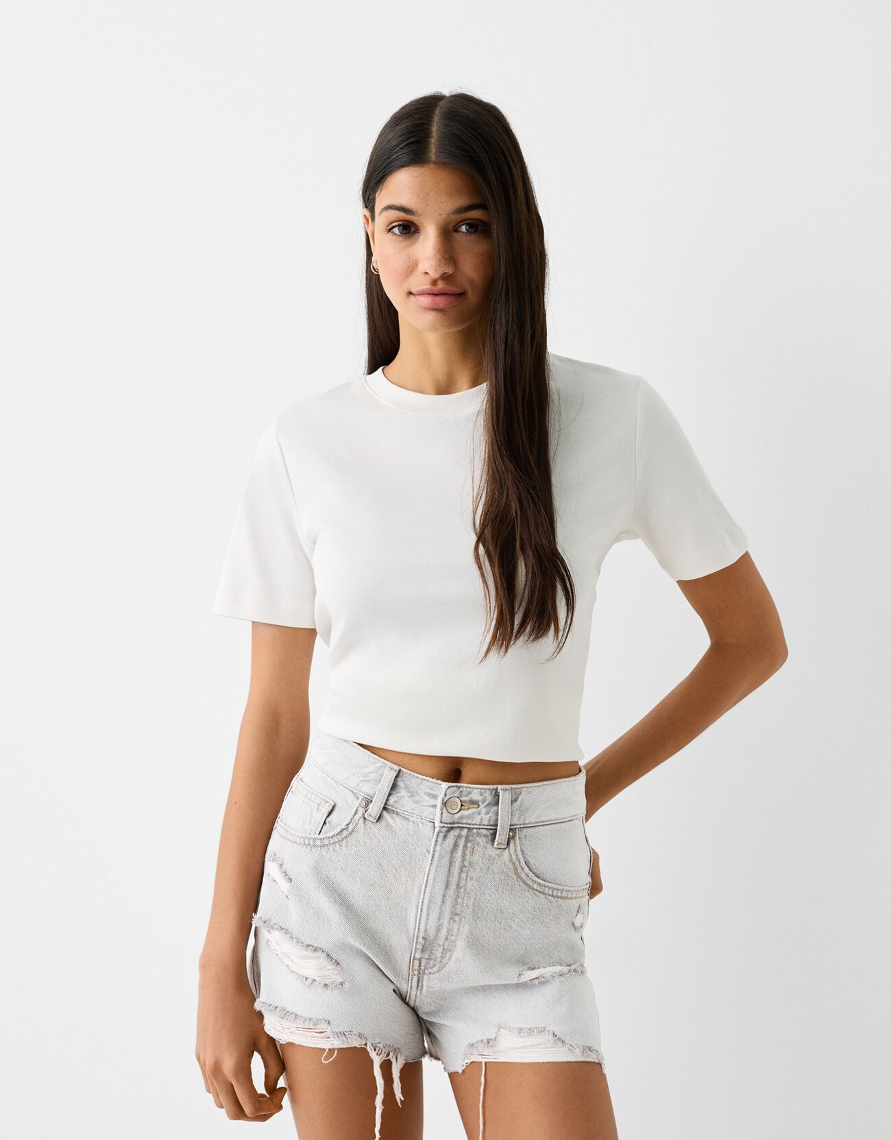 Bershka Jeansshorts Mit Rissen Damen 44 Grau