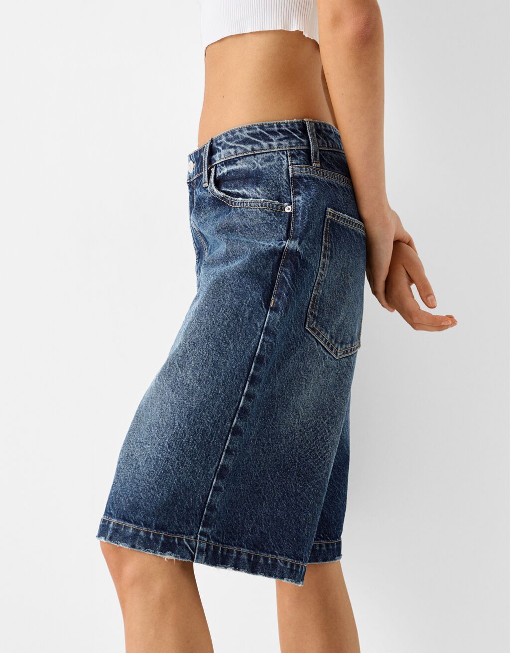 Baggy denim Bermuda shorts-Blue-3