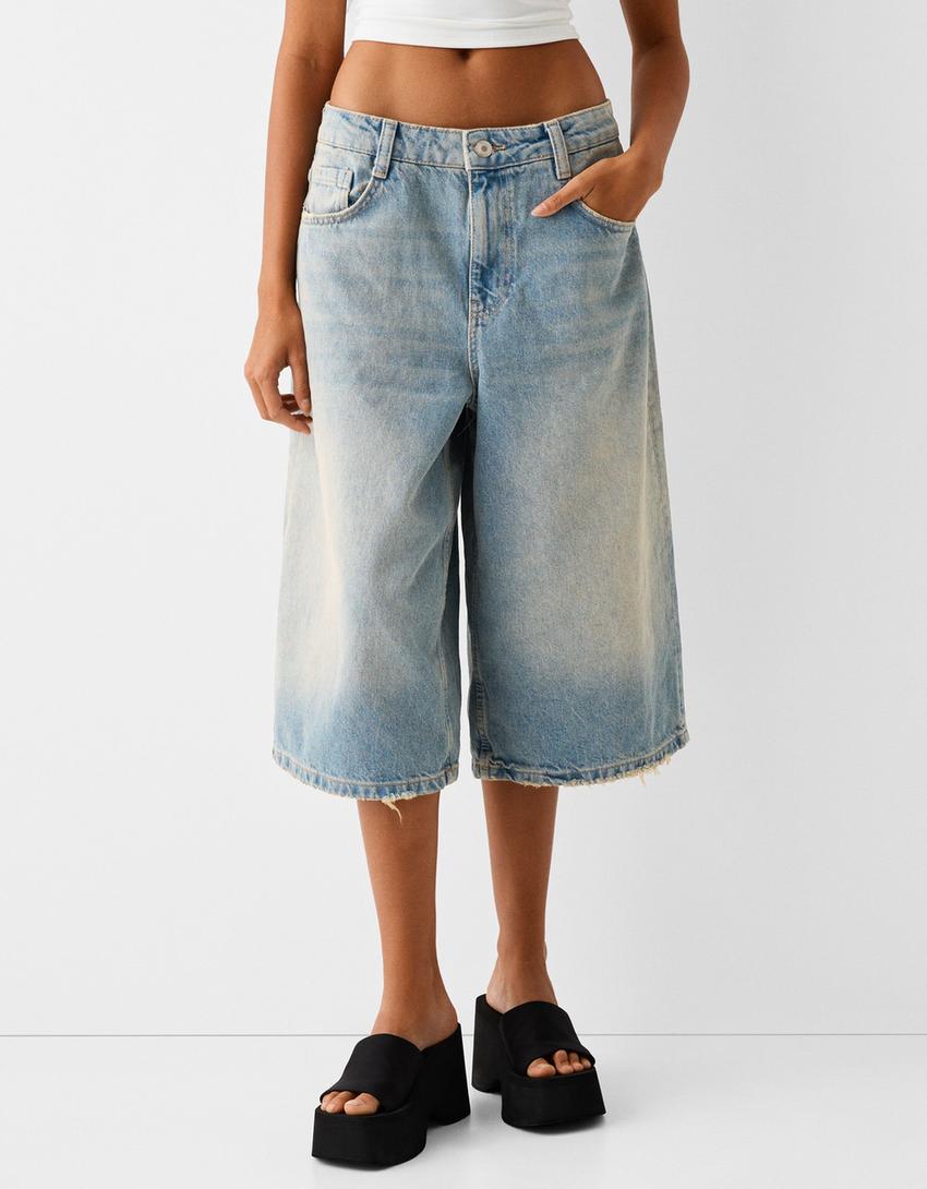 Baggy denim Bermuda shorts-Washed out blue-1