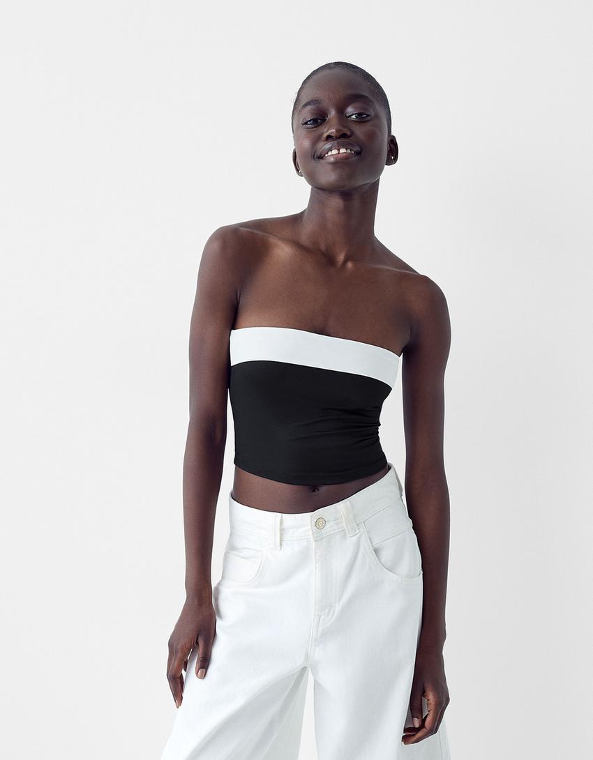Top bandeau revers-Blanc / Noir-0