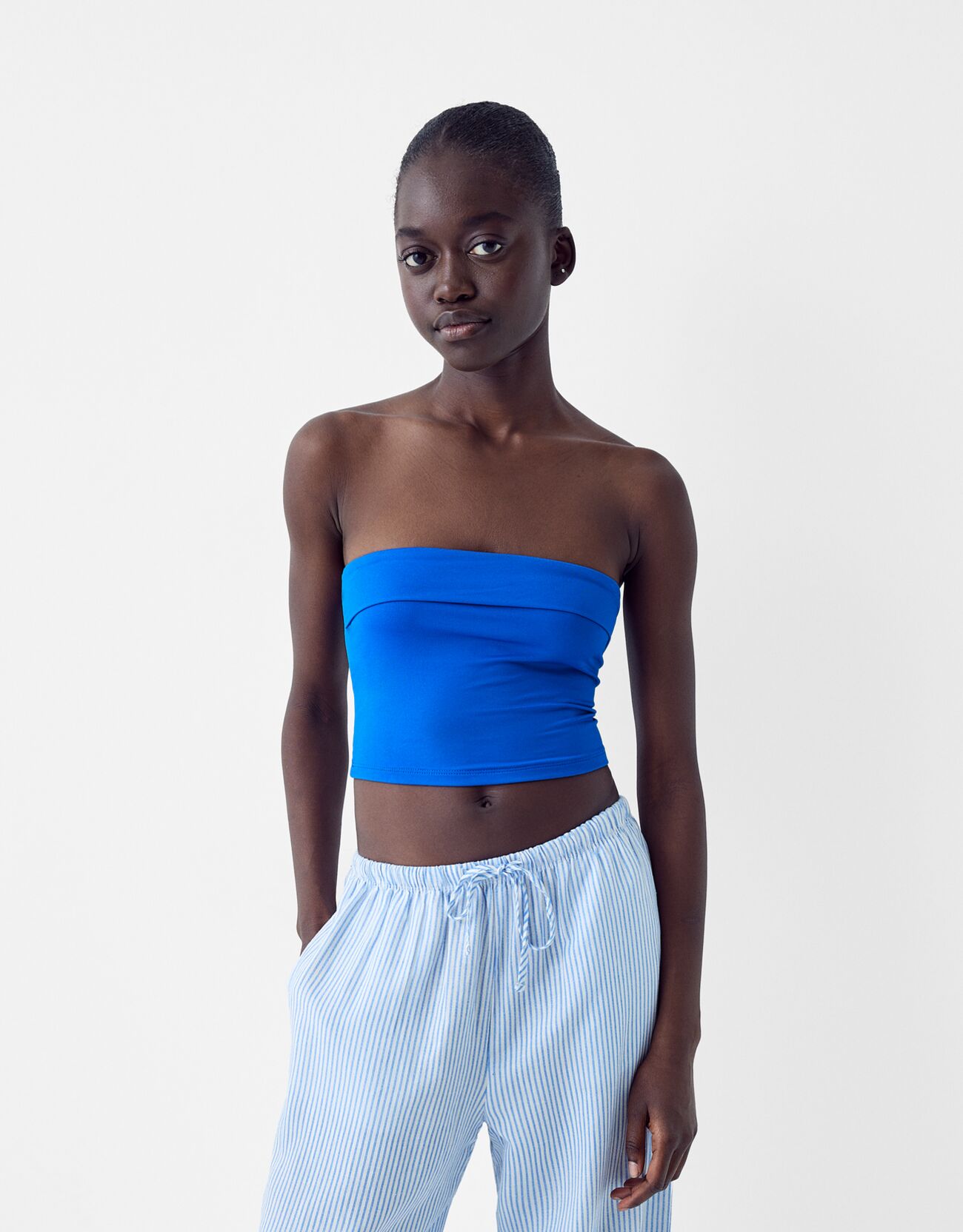 Bershka Bandeau-Top Mit Umschlag Damen Xs Blau