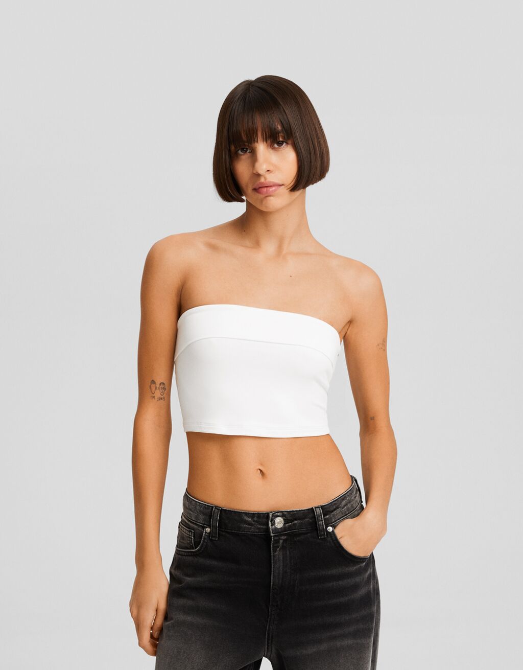 Bandeau top with a turn up hem Women Bershka