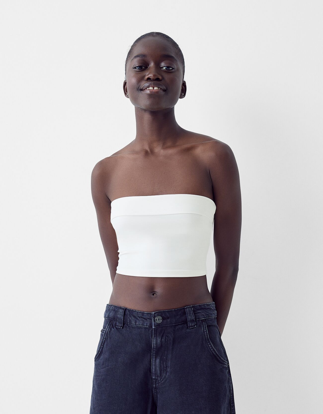 Bershka Bandeau-Top Mit Umschlag Damen Xs Rohweiß