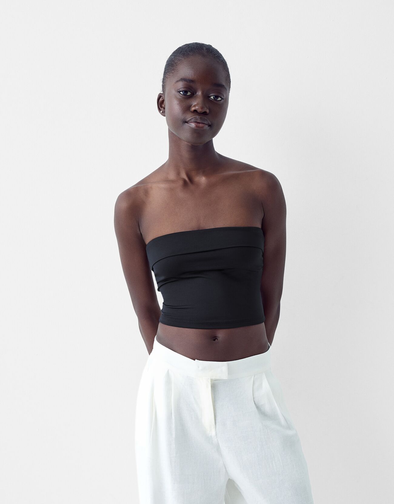 Bershka Bandeau-Top Mit Umschlag Damen L Schwarz