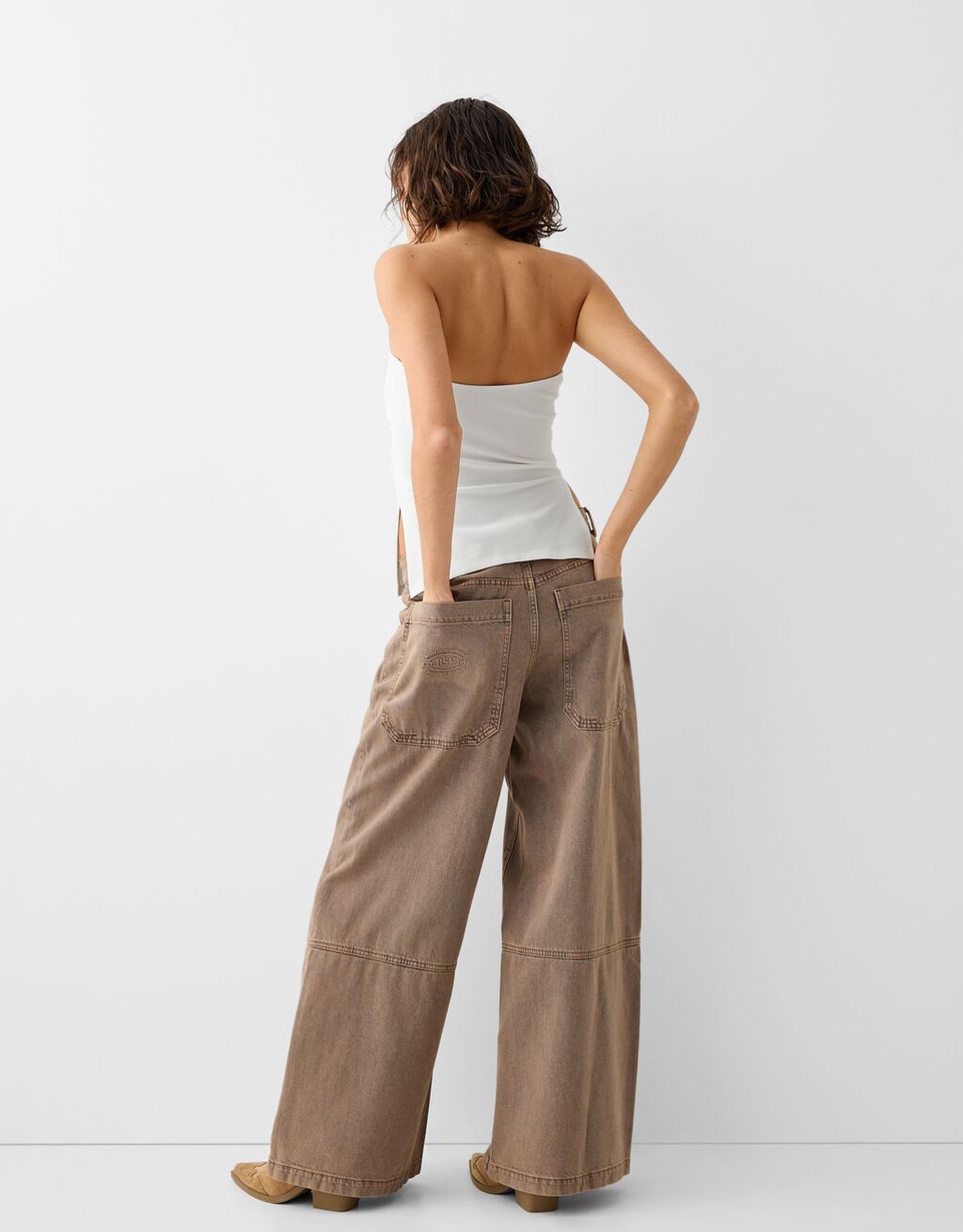 Top bandeau maille milano froncé-Blanc cassé-1