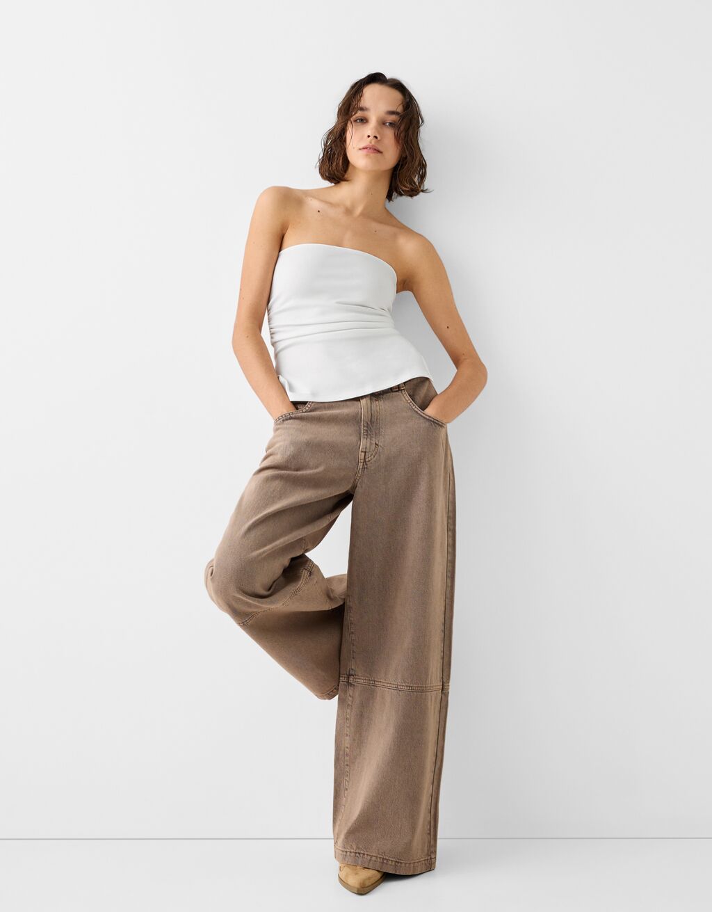 Top bandeau maille milano froncé-Blanc cassé-3