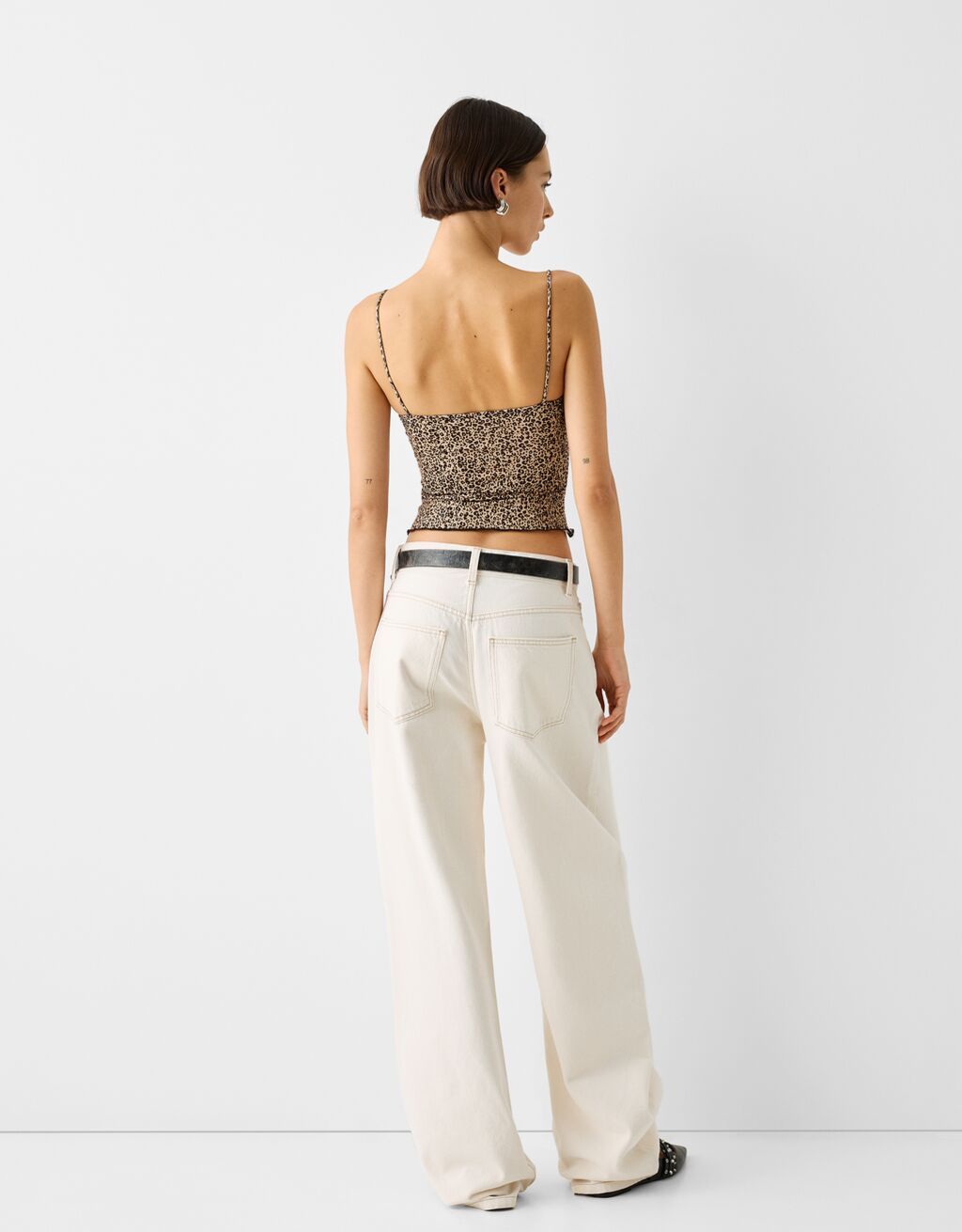 Top bretelles nœud imprimé animal-Camel-1