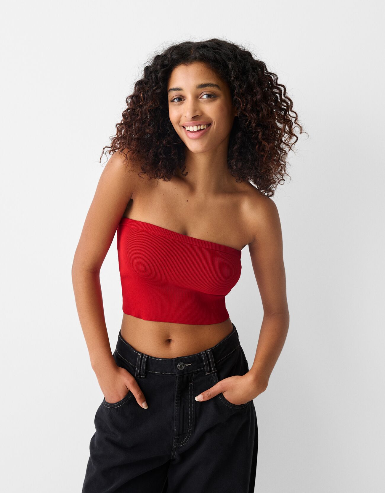 Bershka Bandeau-Top Damen L Rot