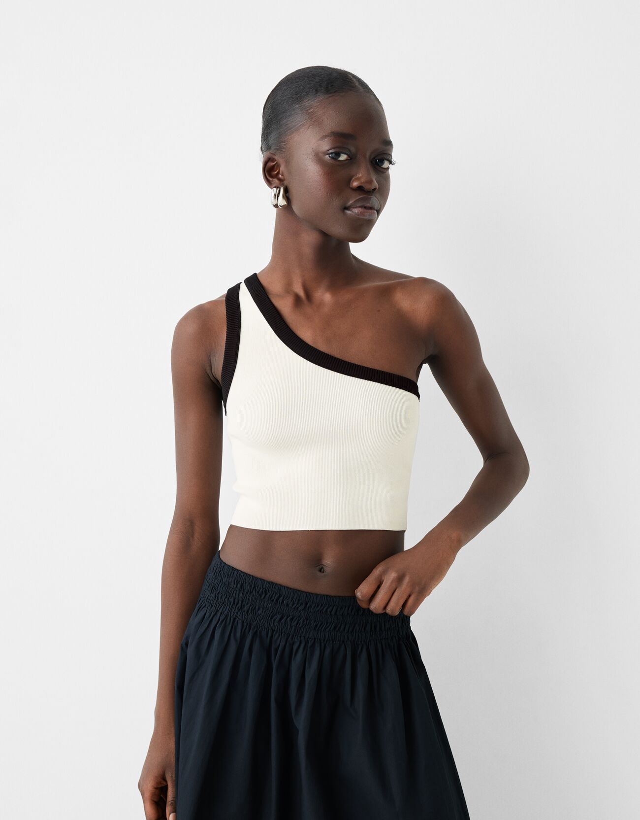 Bershka Asymmetrisches Top Damen M Rohweiß