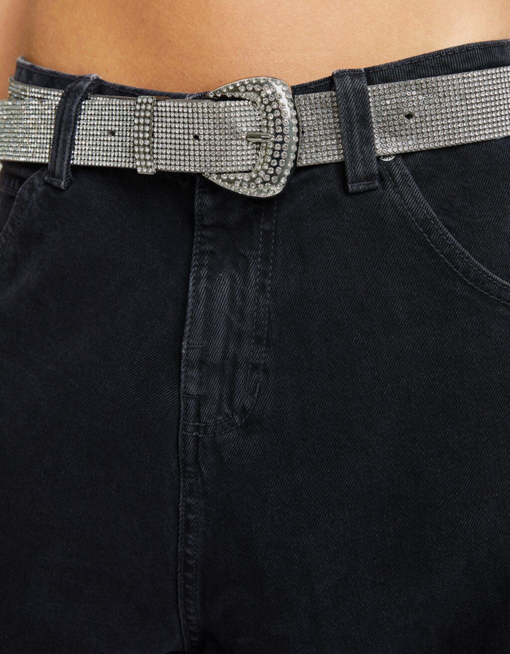 Ceinture à boucle en strass-Argent-5