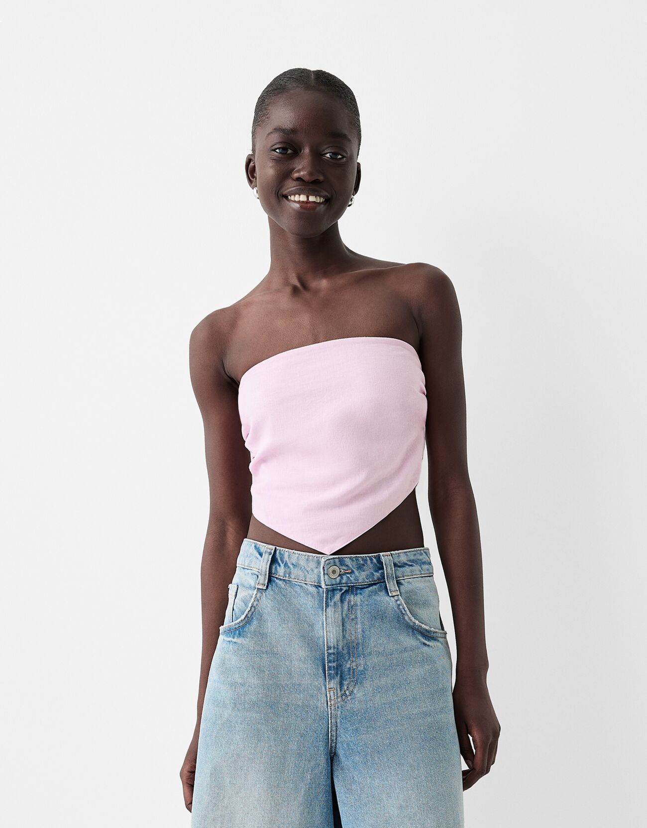 Bershka Top Im Halstuch-Stil Mit Leinen Damen M Rosa