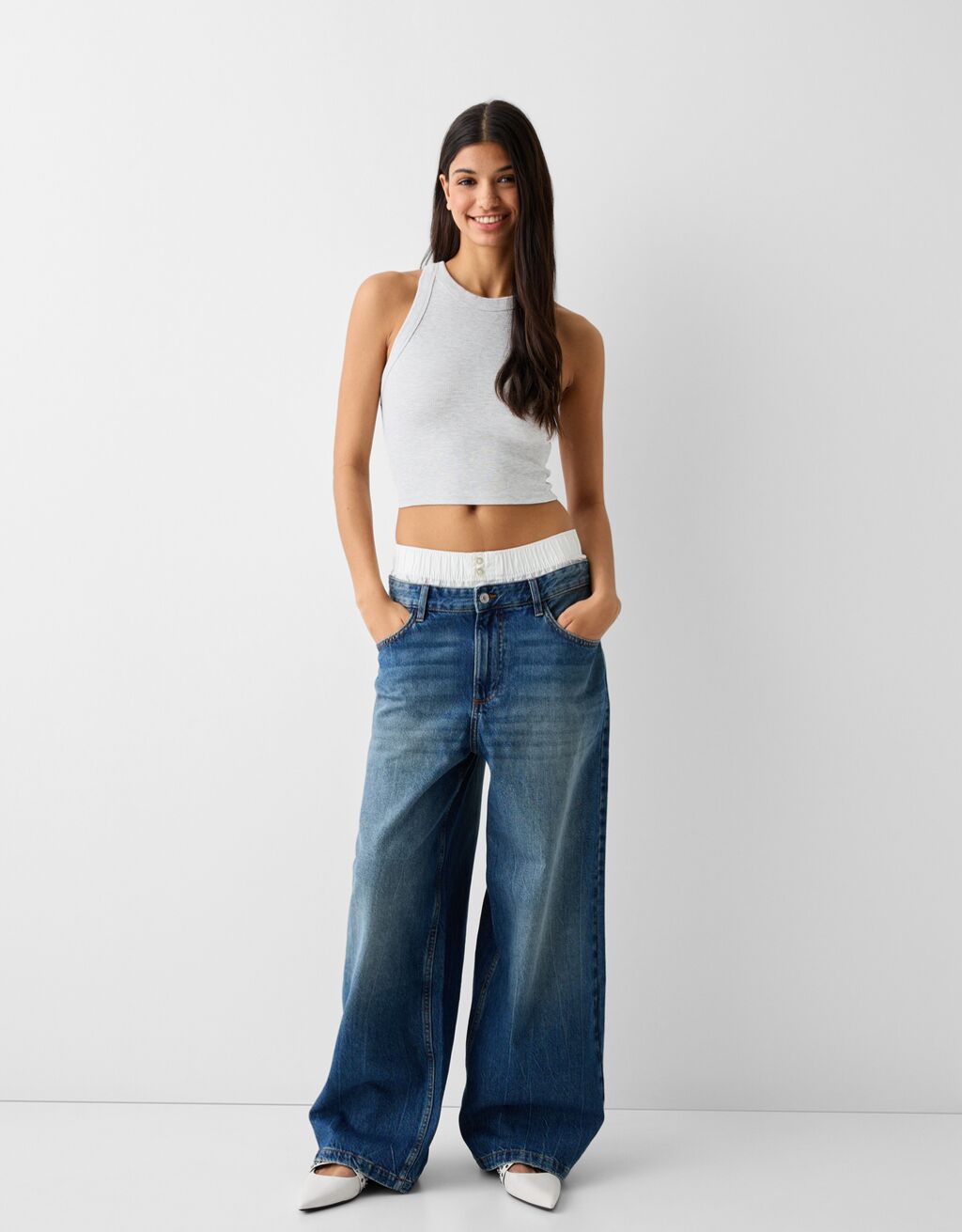 Fitilli kolsuz t-shirt-Gri-3