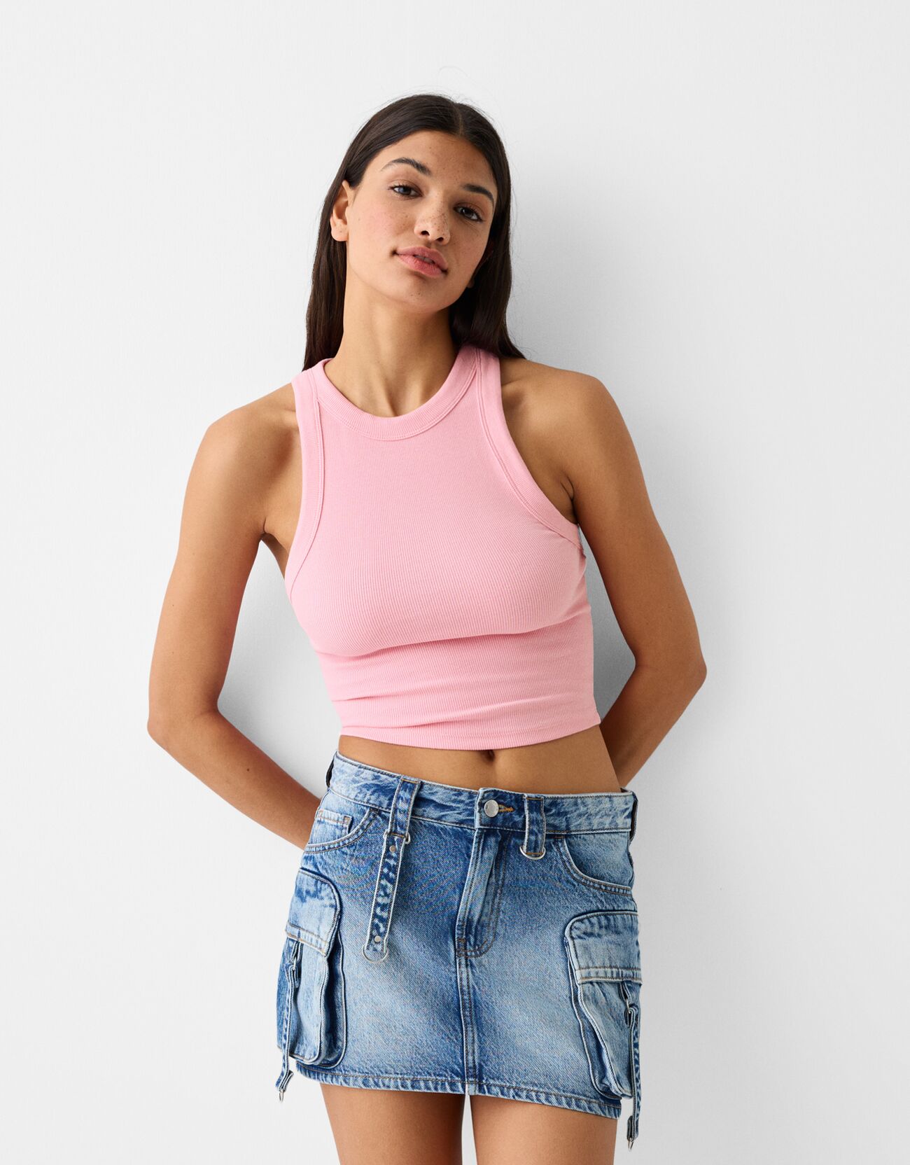 Bershka Ärmelloses Shirt Mit Patentmuster Damen M Rosa